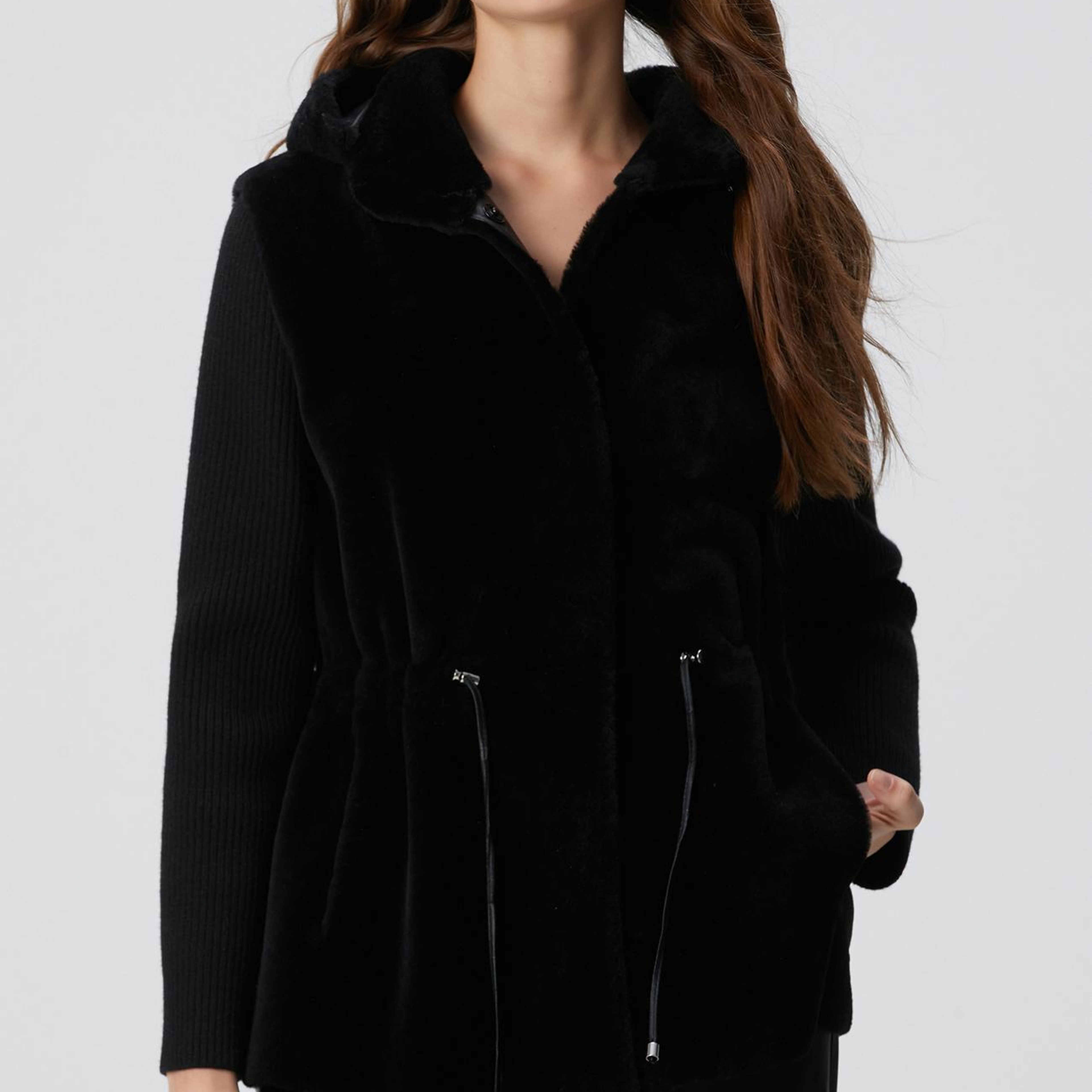 Network Kadın Siyah Kolları Trikolu Deri Kaban