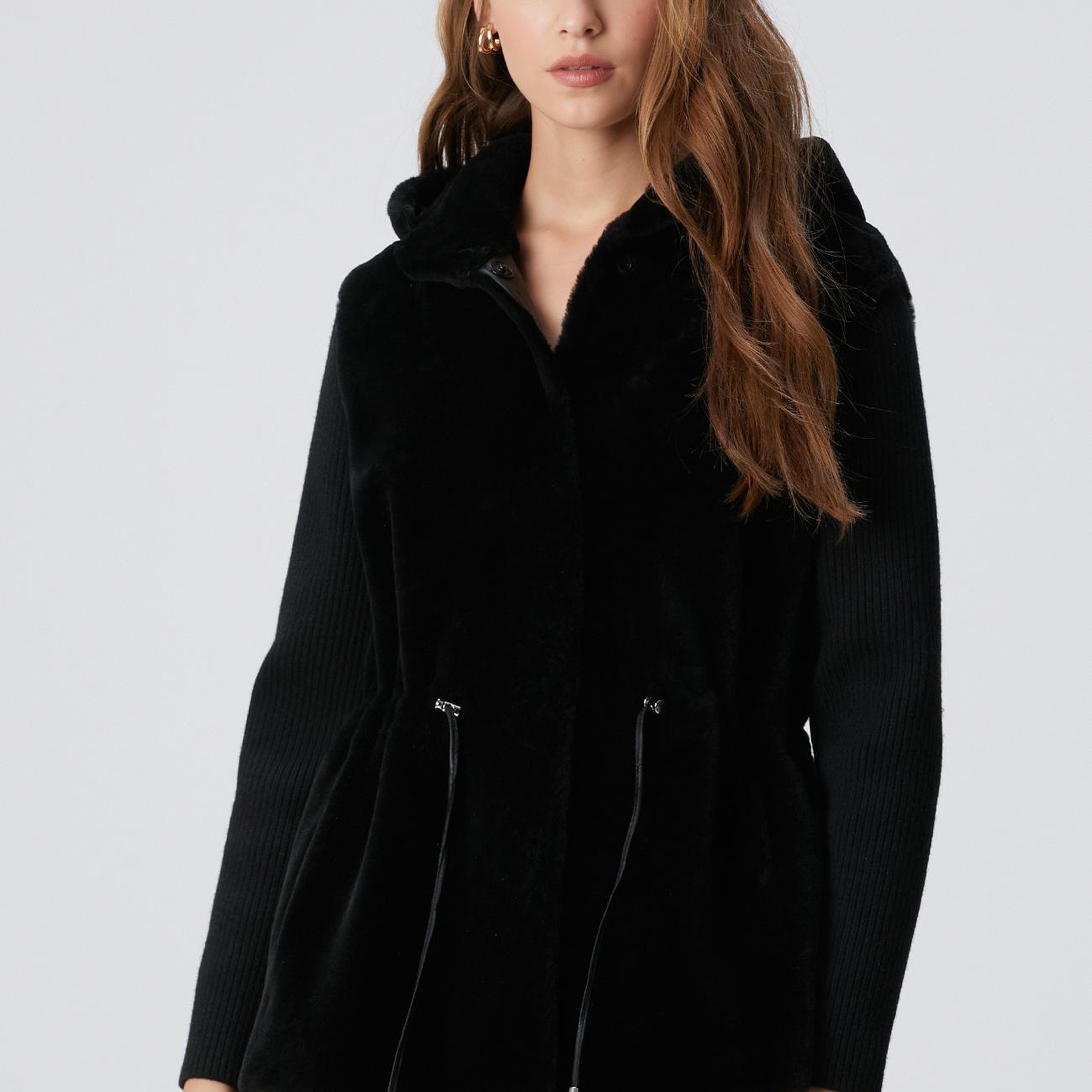 Network Kadın Siyah Kolları Trikolu Deri Kaban