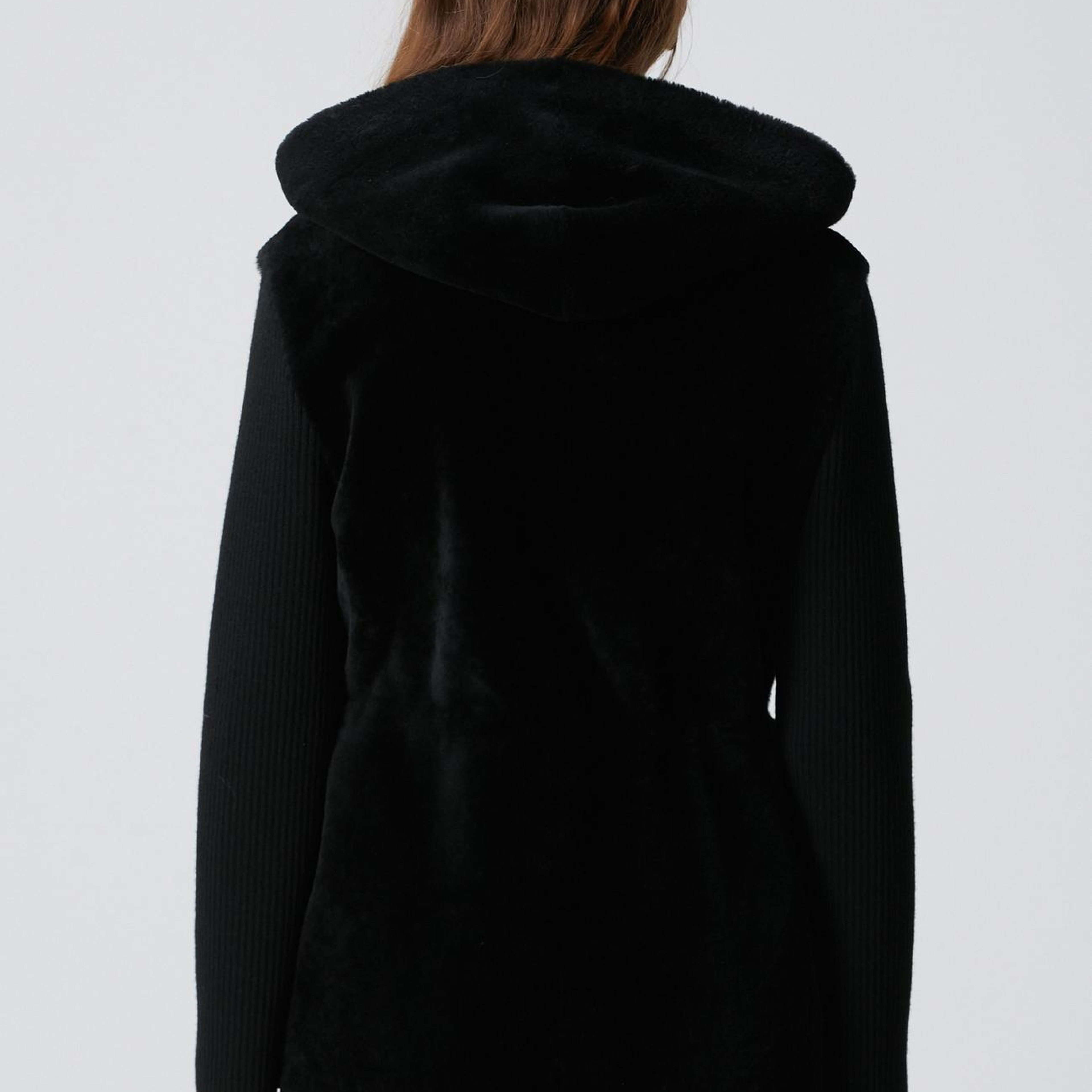 Network Kadın Siyah Kolları Trikolu Deri Kaban