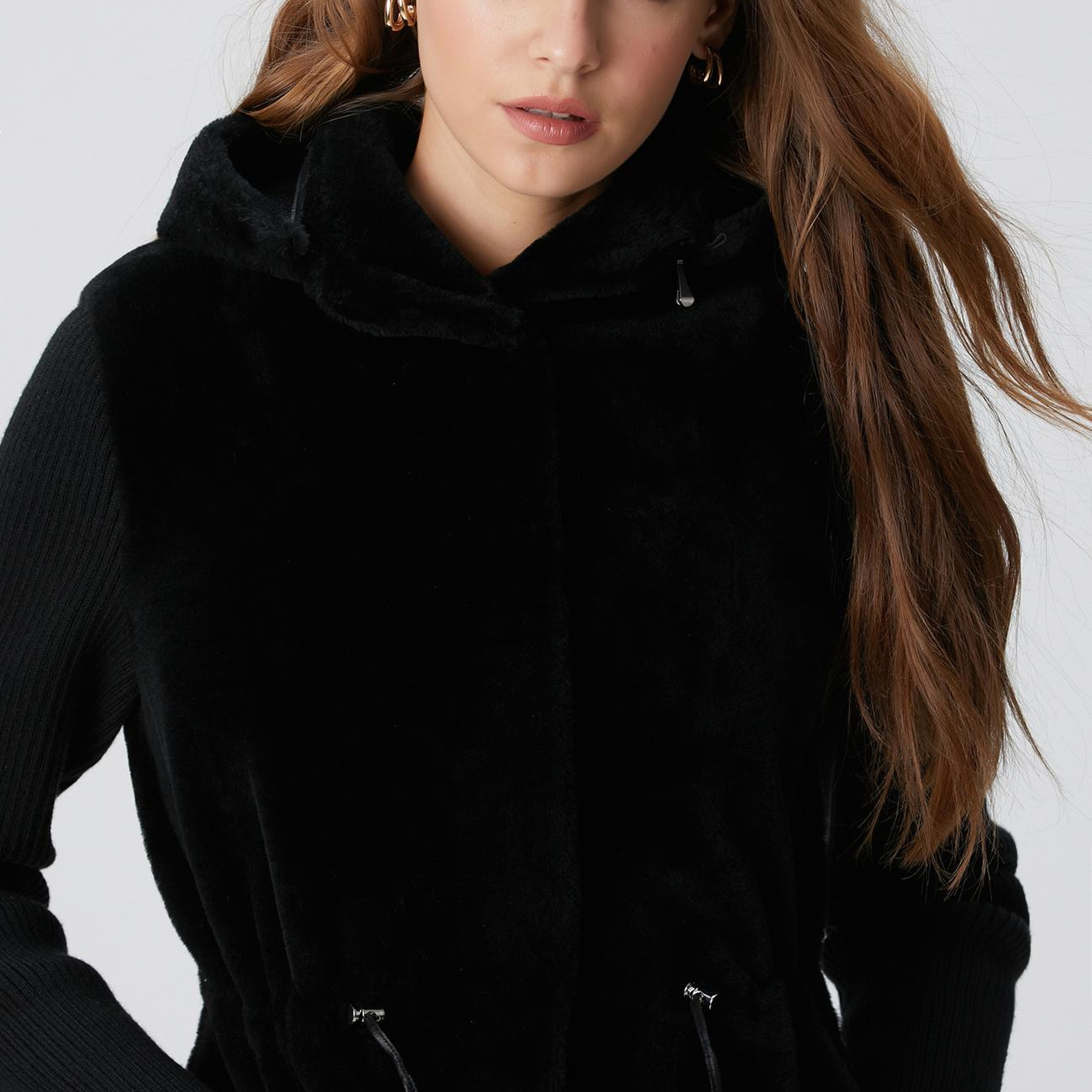 Network Kadın Siyah Kolları Trikolu Deri Kaban