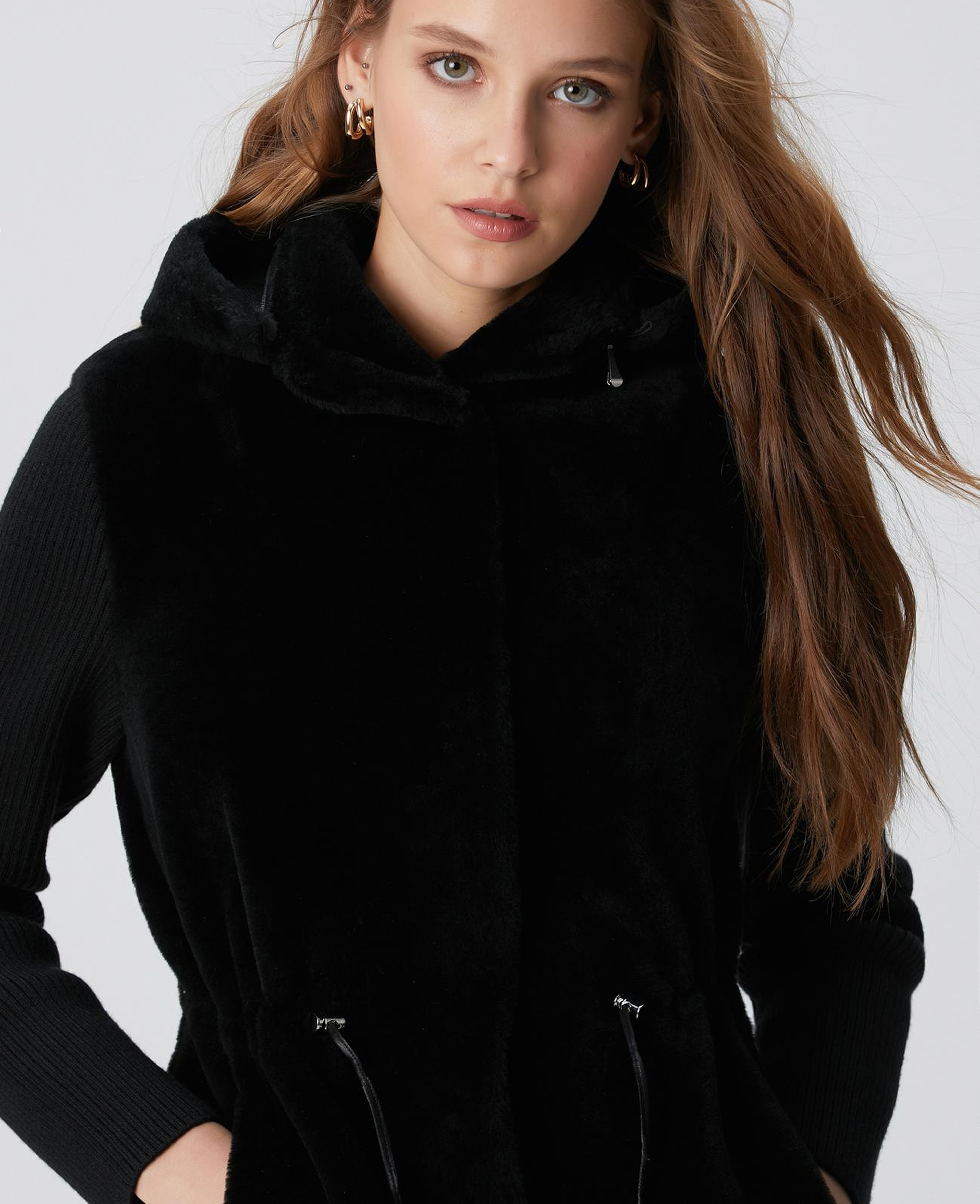 Network Kadın Siyah Kolları Trikolu Deri Kaban