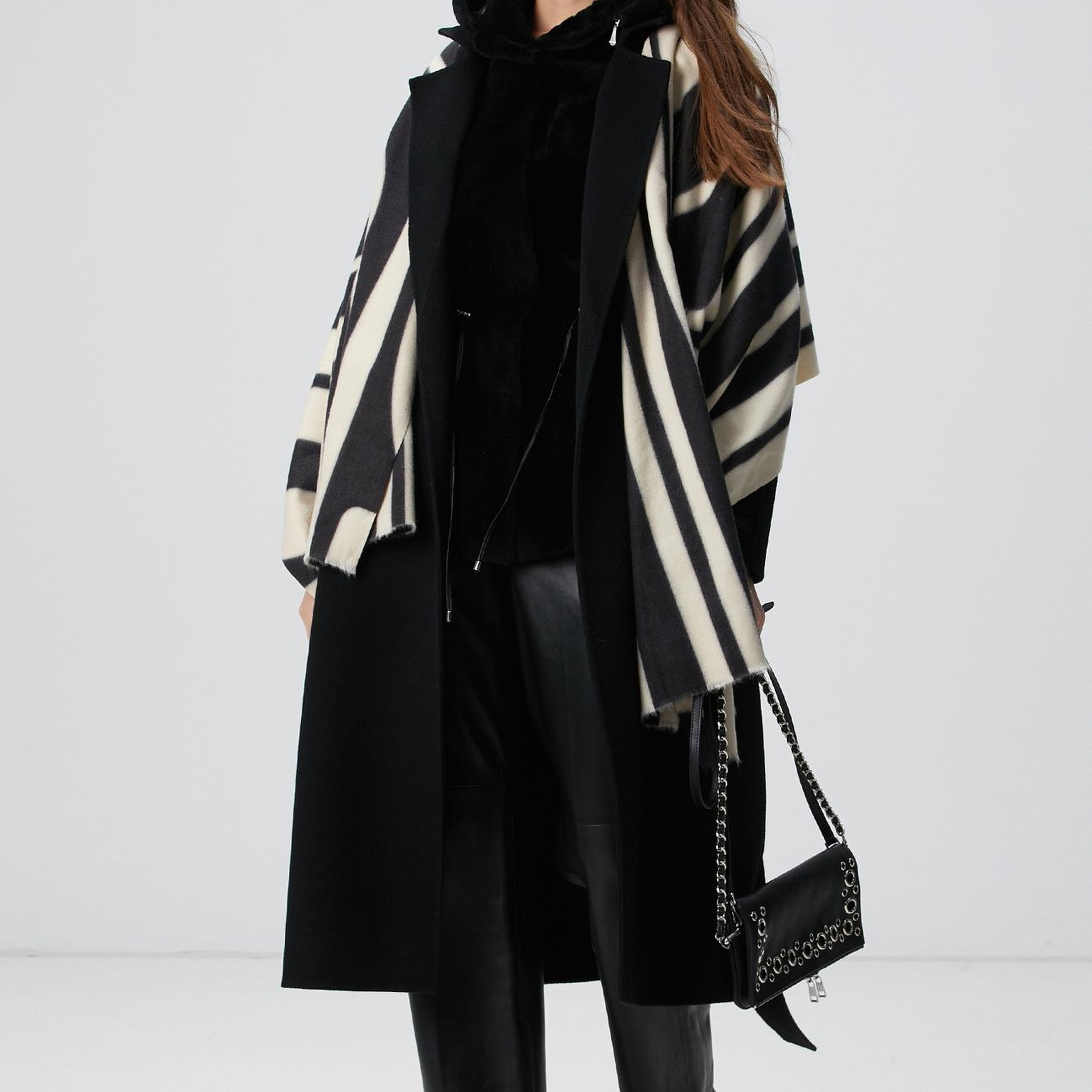 Network Kadın Siyah Kolları Trikolu Deri Kaban