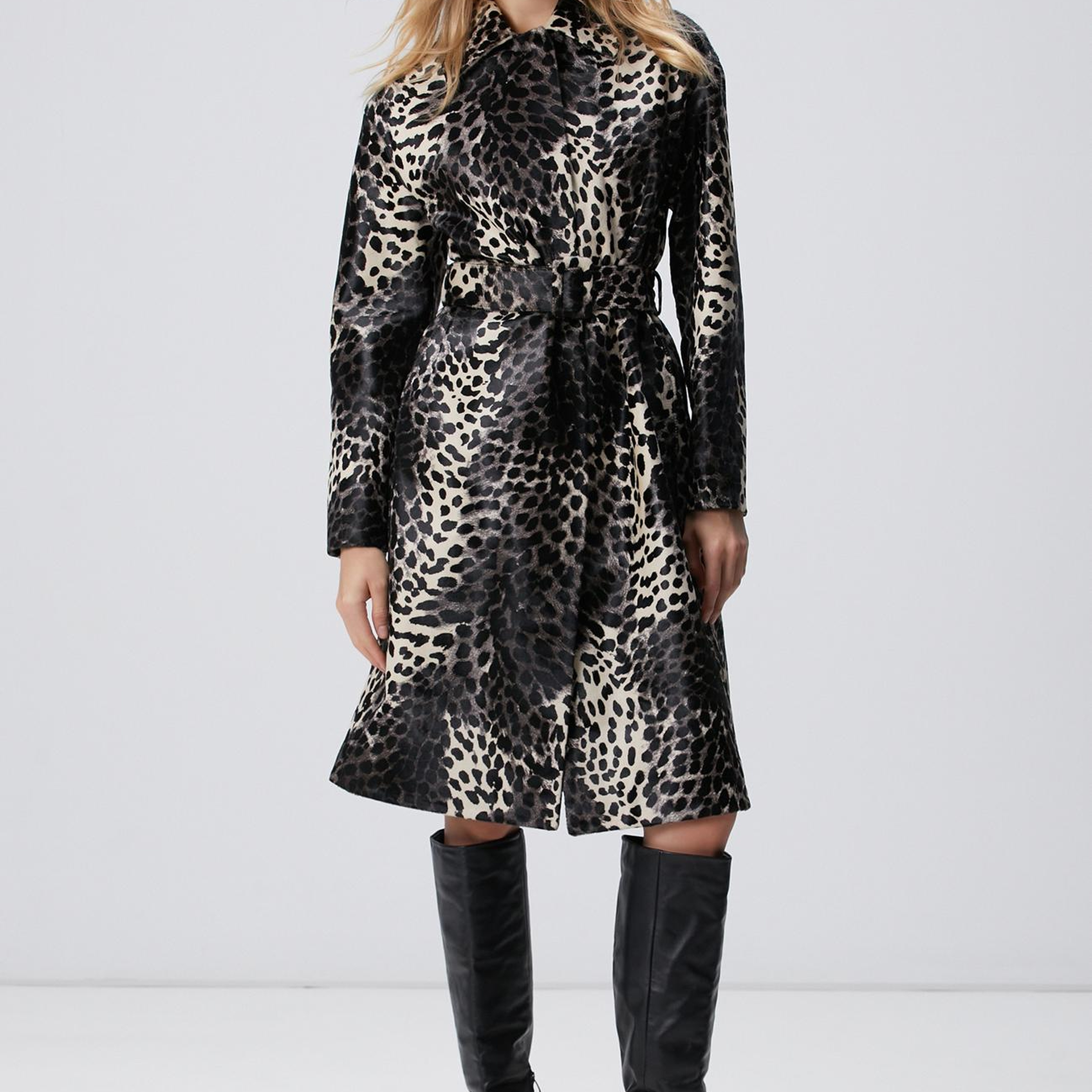 Network Kadın Limited Siyah Leopar Desenli Deri Kaban