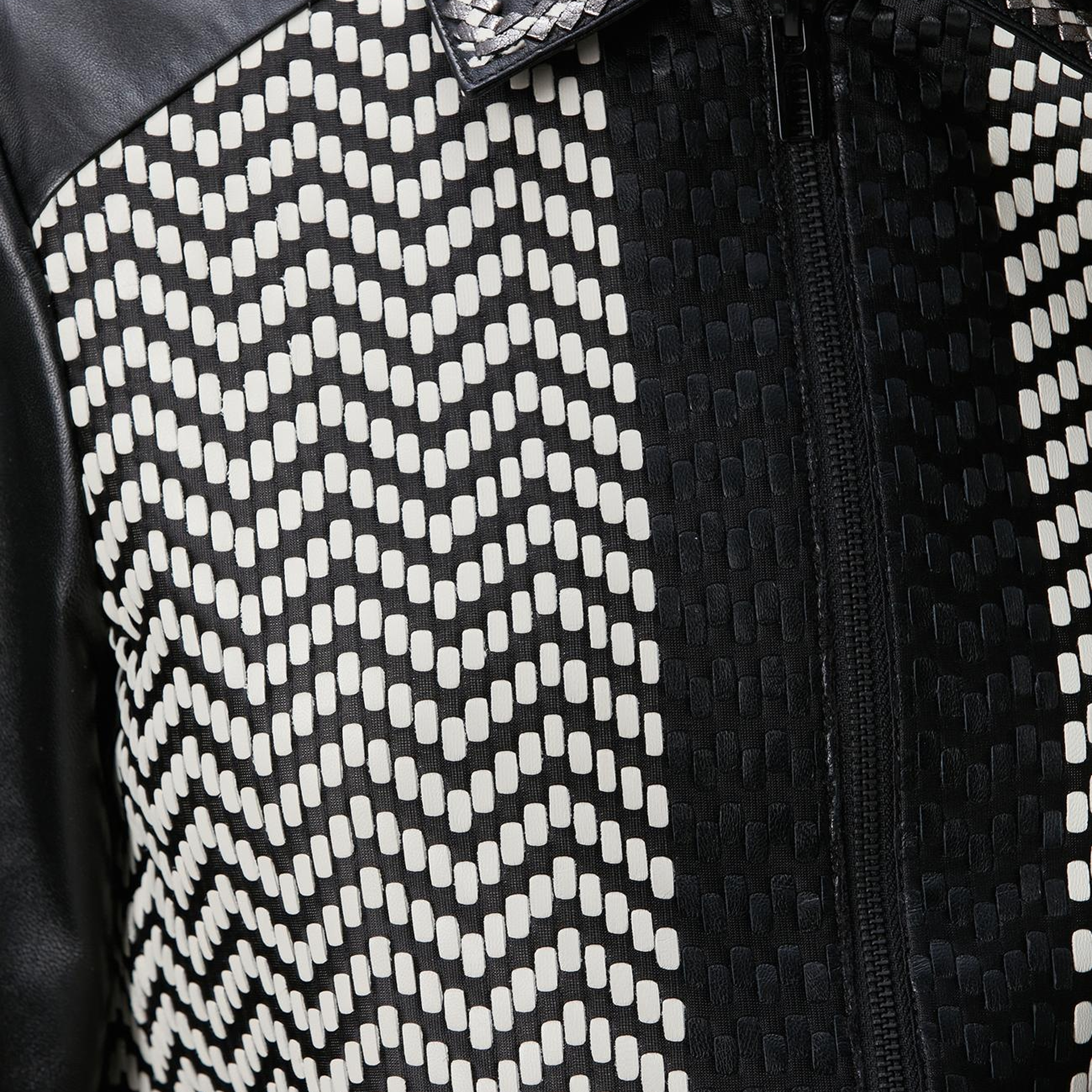 Network Kadın Limited Siyah Beyaz Örgü Detaylı Deri Mont