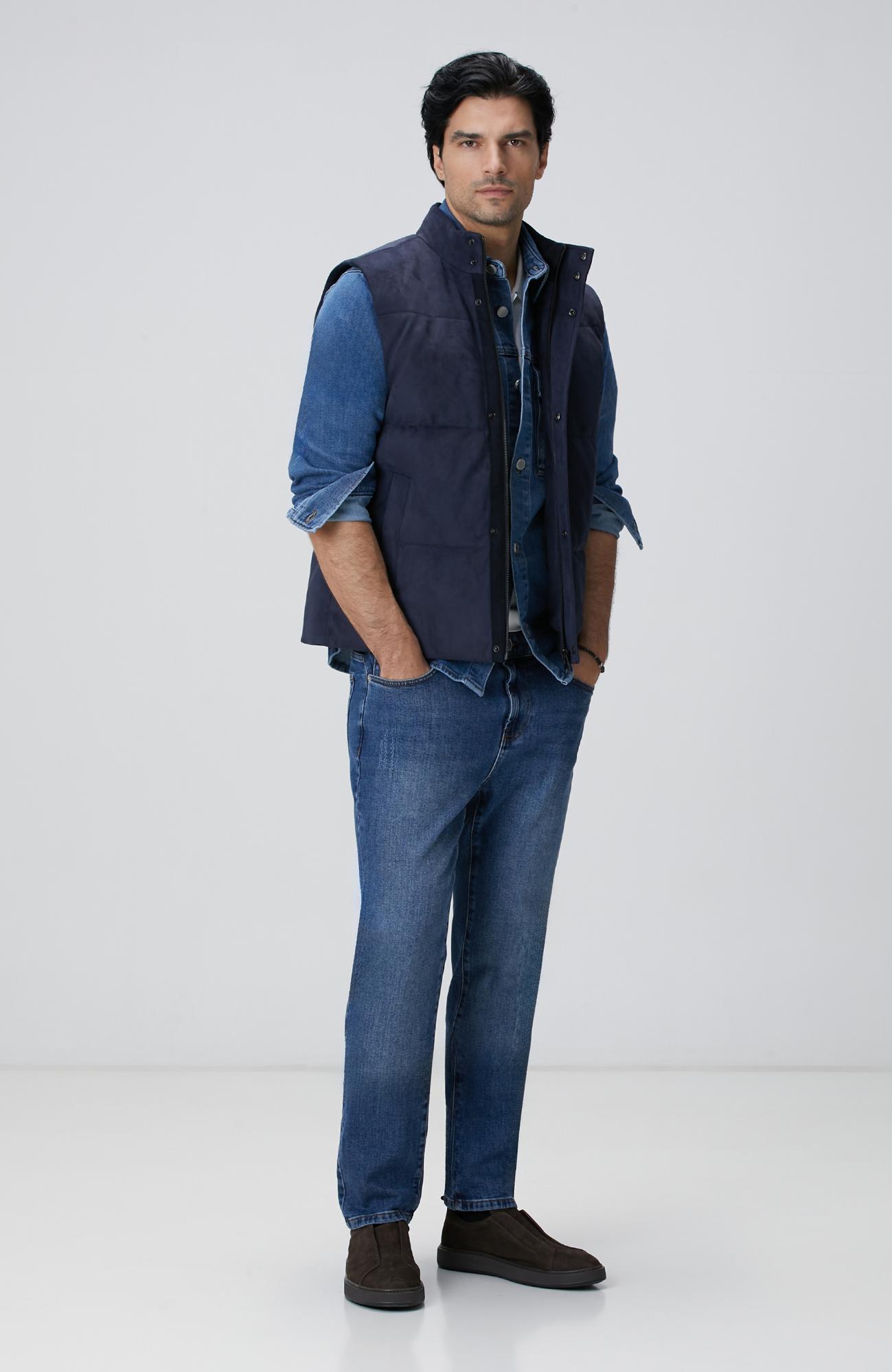 Network Erkek Lacivert Kapitoneli Casual Yelek