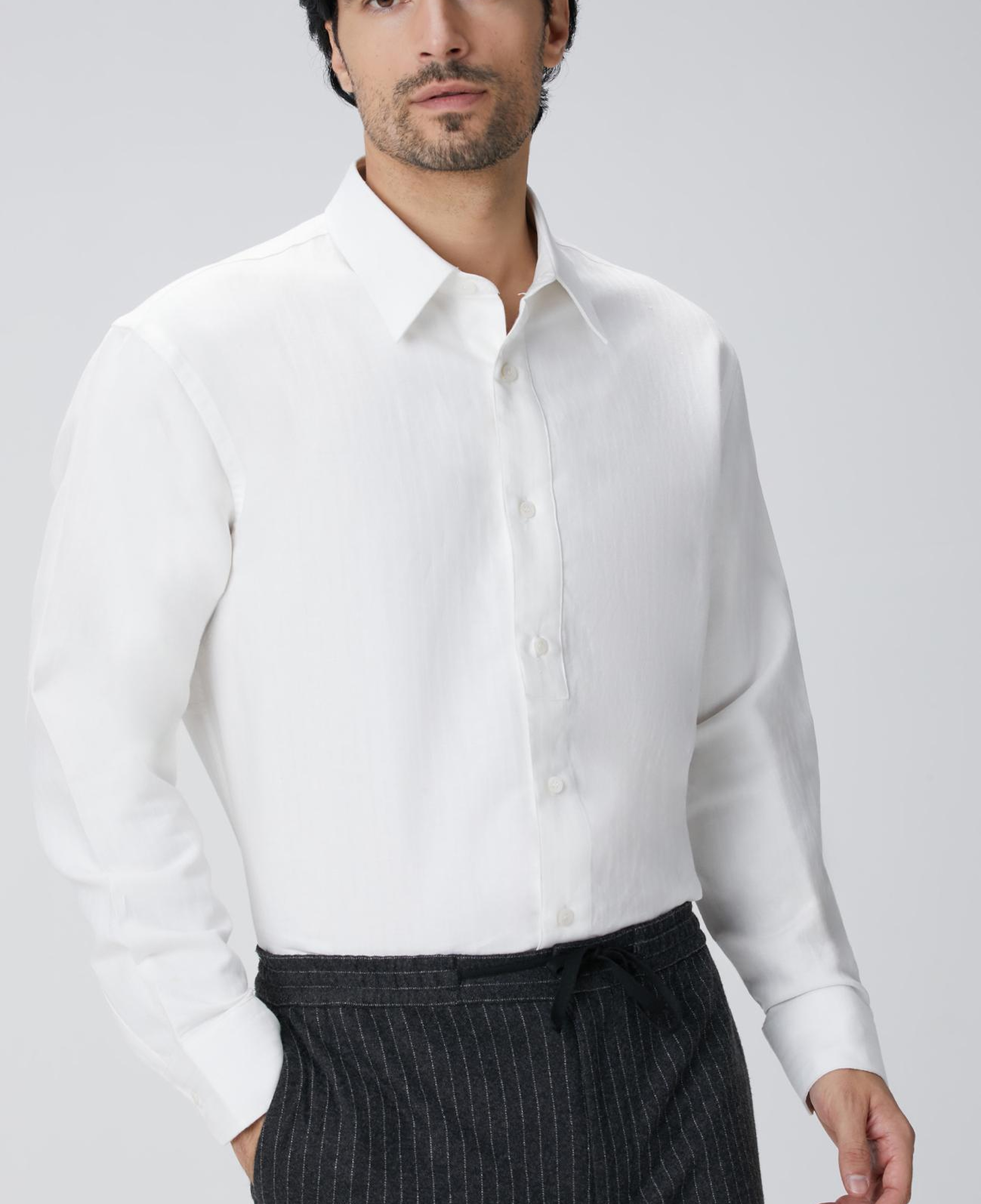 Network Erkek Beyaz Keten Karışımlı Gömlek