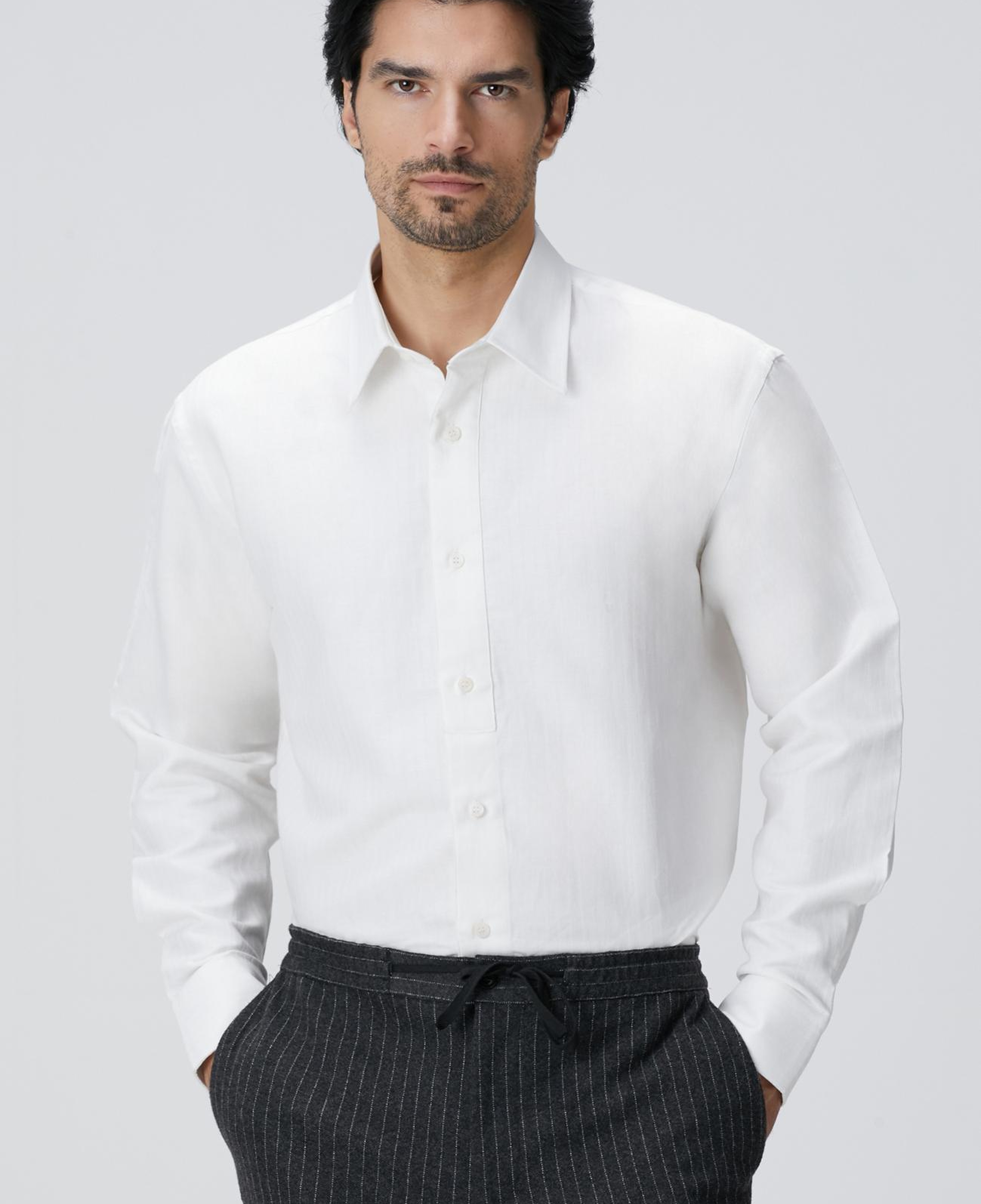 Network Erkek Beyaz Keten Karışımlı Gömlek