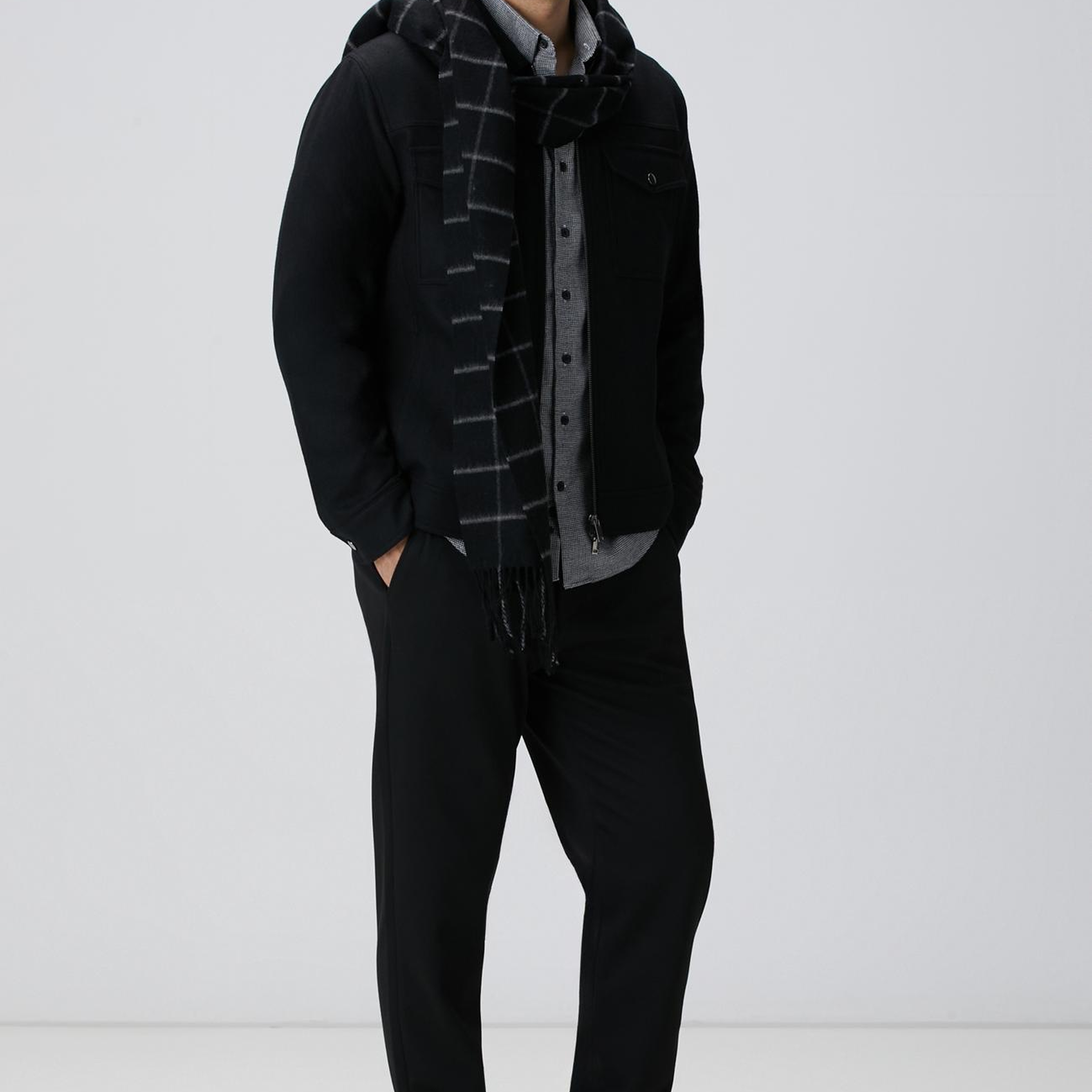 Network Erkek Siyah Yün Karışımlı Mont