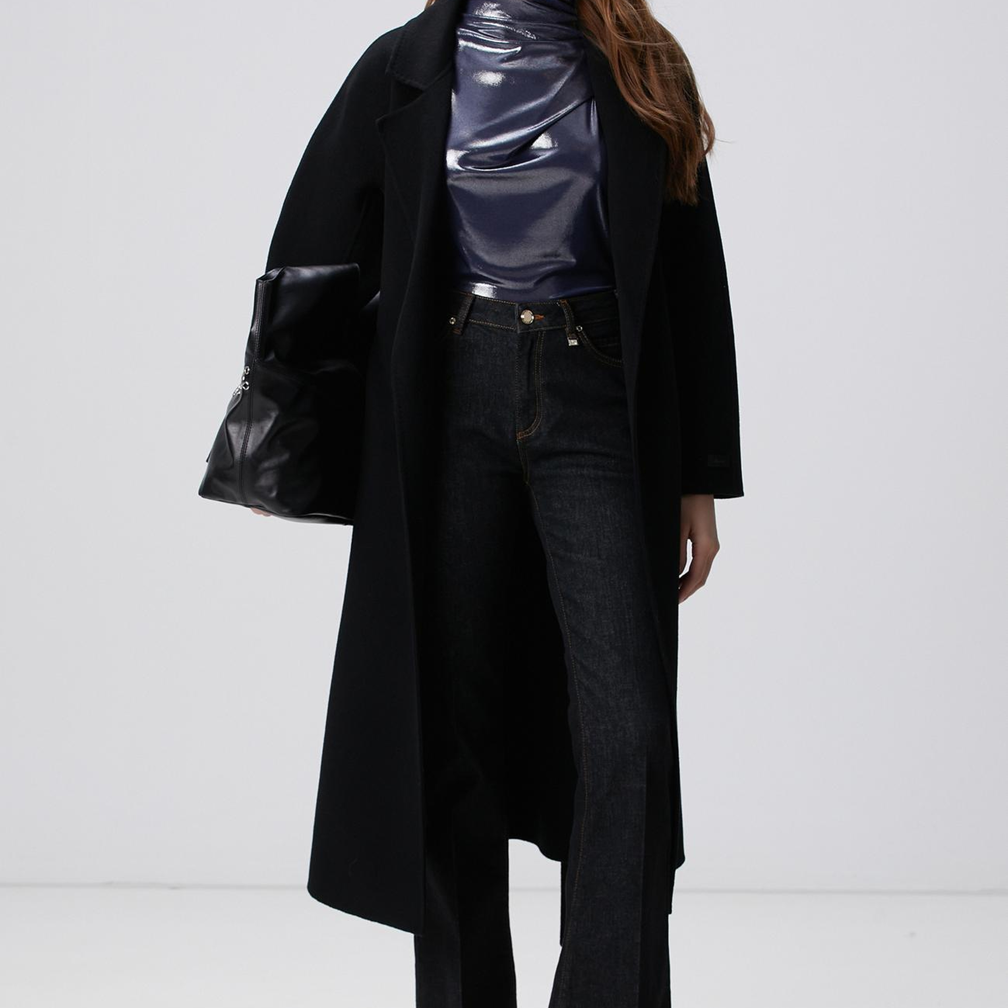 Network Kadın Lacivert Parlak Örme Bluz