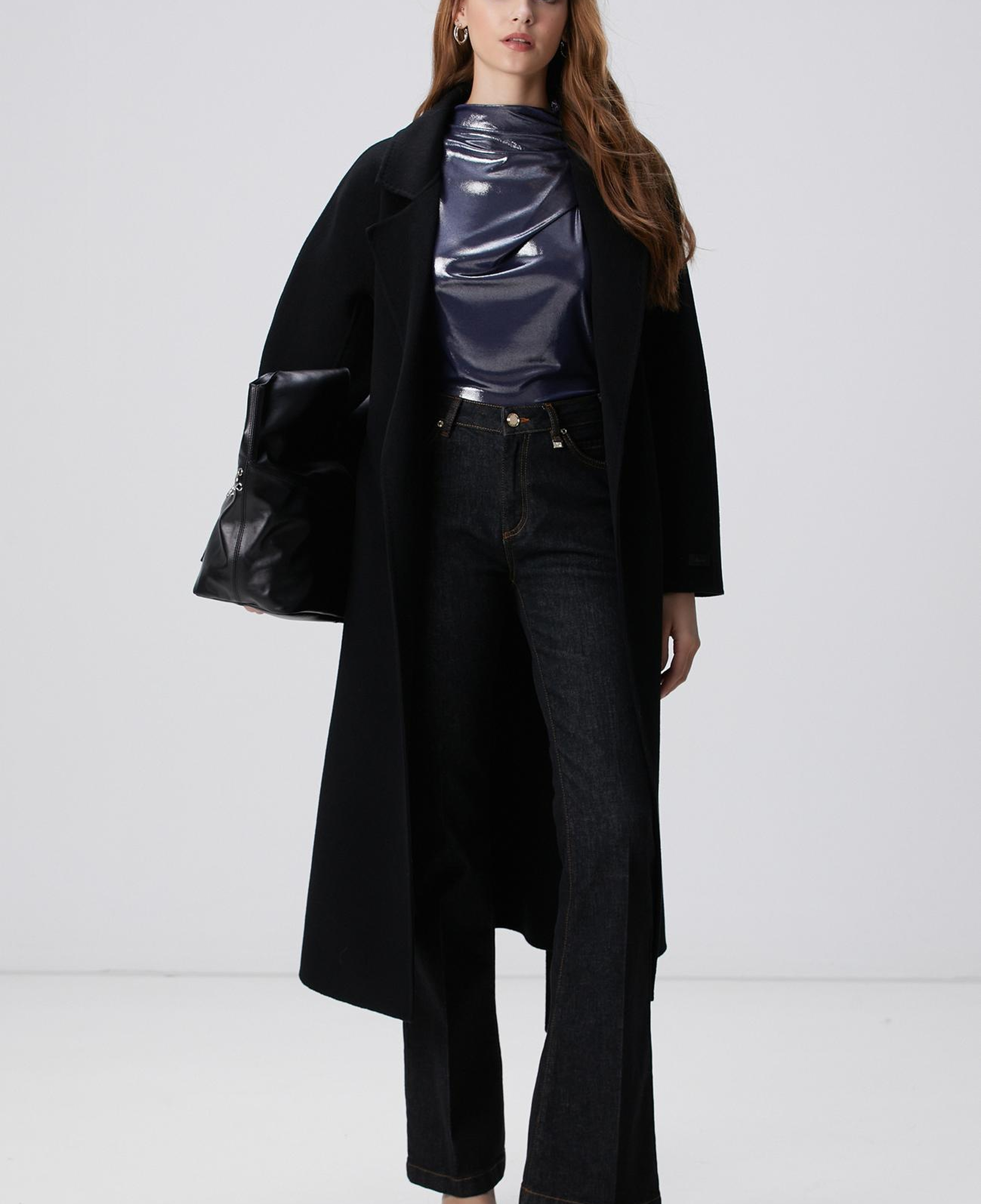 Network Kadın Lacivert Parlak Örme Bluz