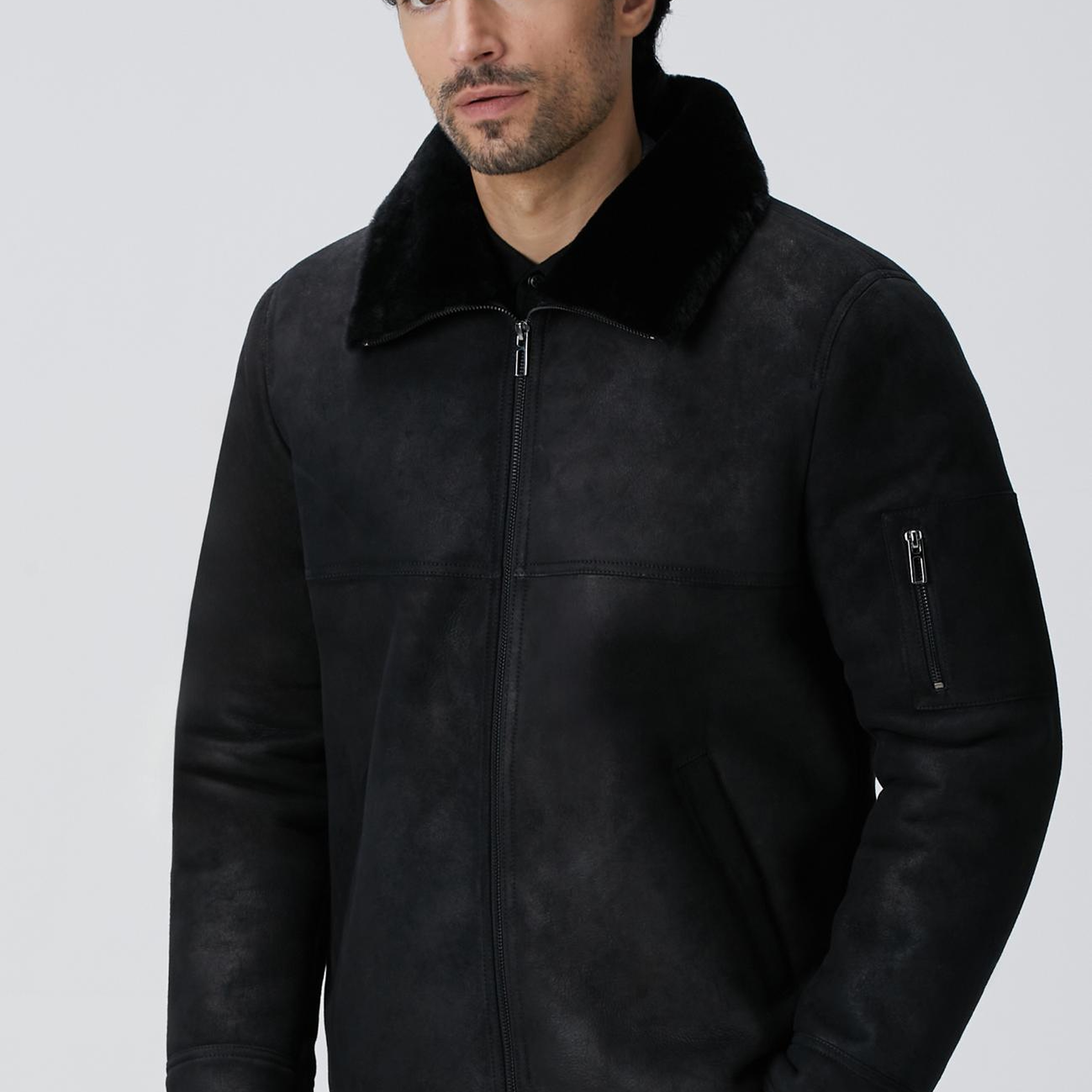 Network Erkek Siyah İçi Kürklü Deri Mont