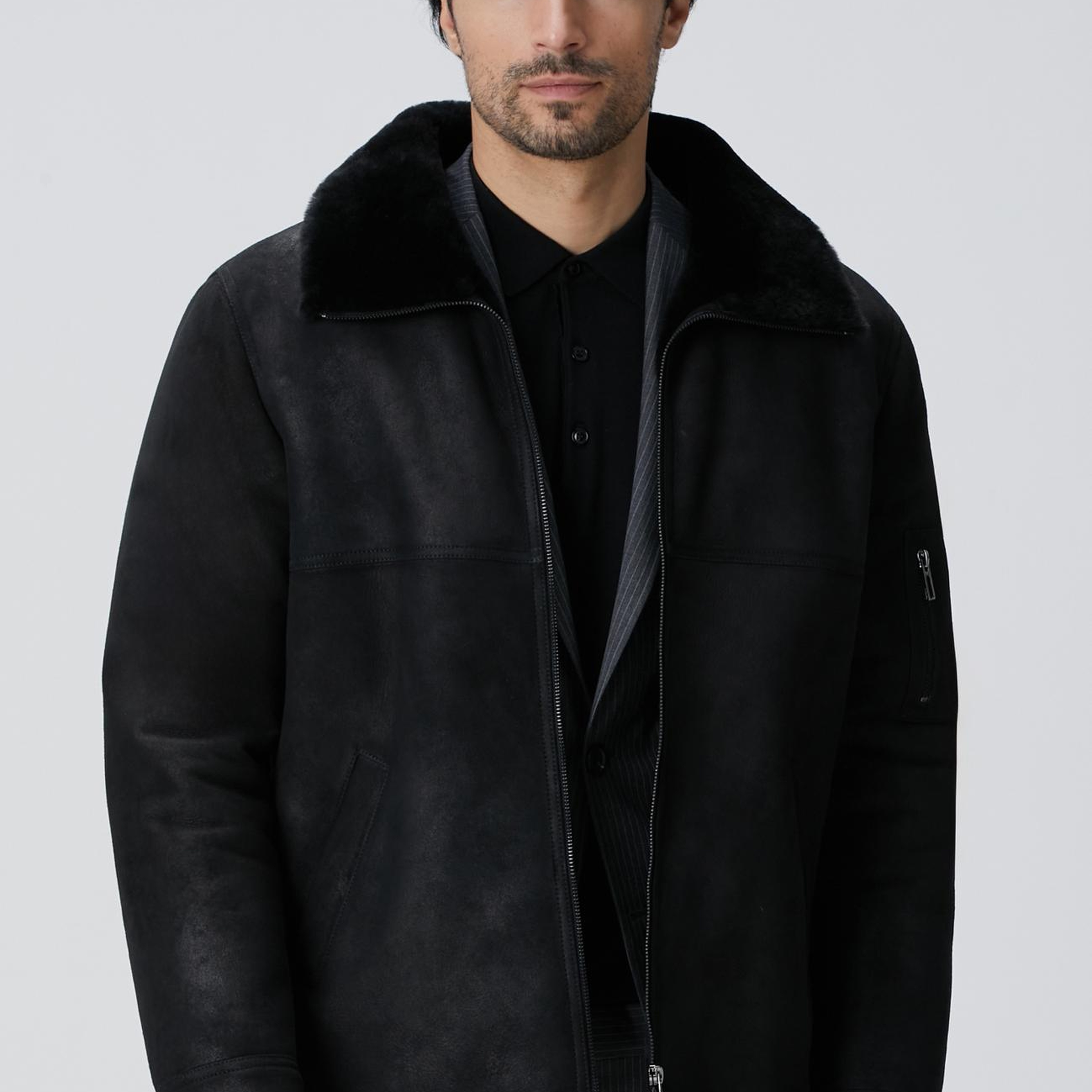 Network Erkek Siyah İçi Kürklü Deri Mont