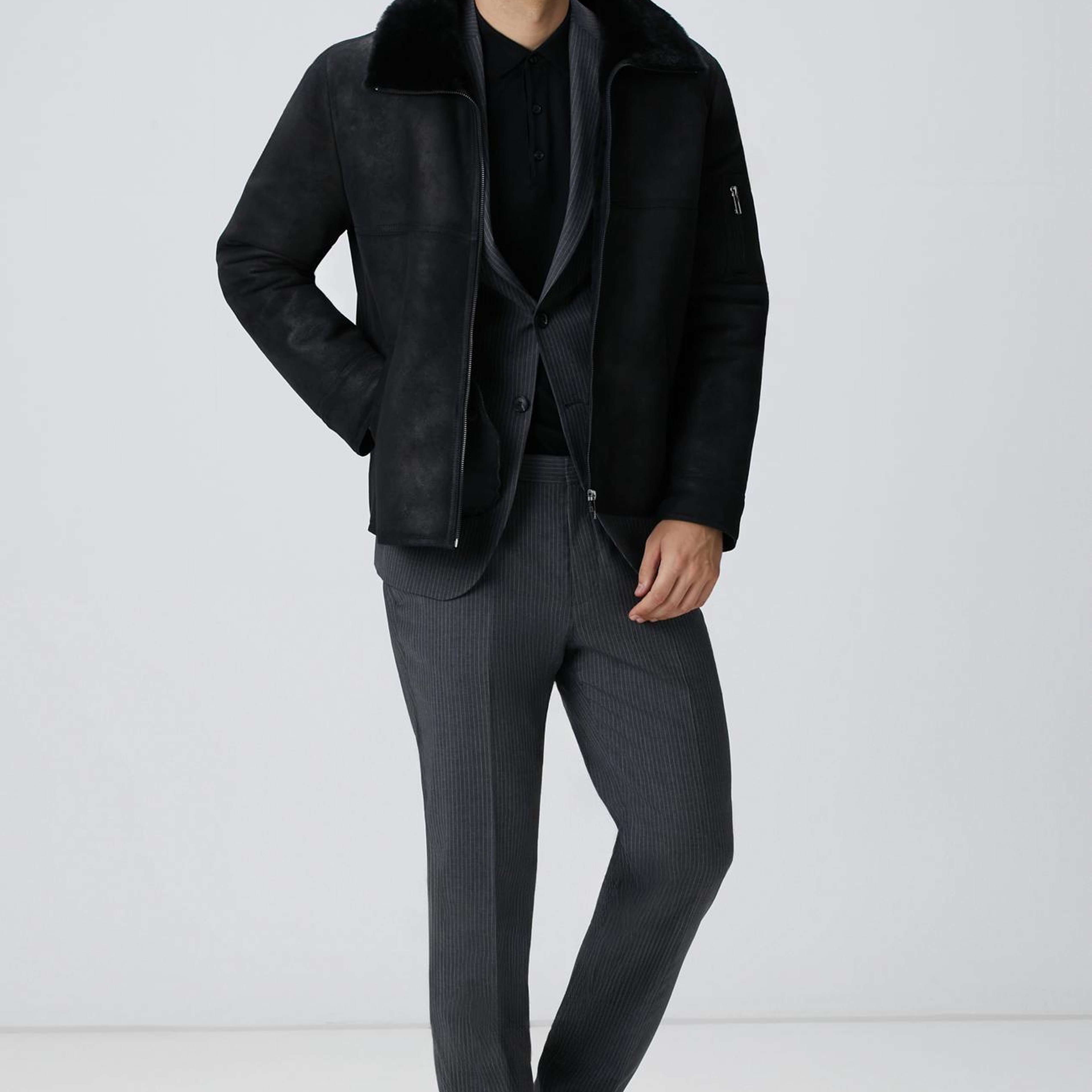 Network Erkek Siyah İçi Kürklü Deri Mont