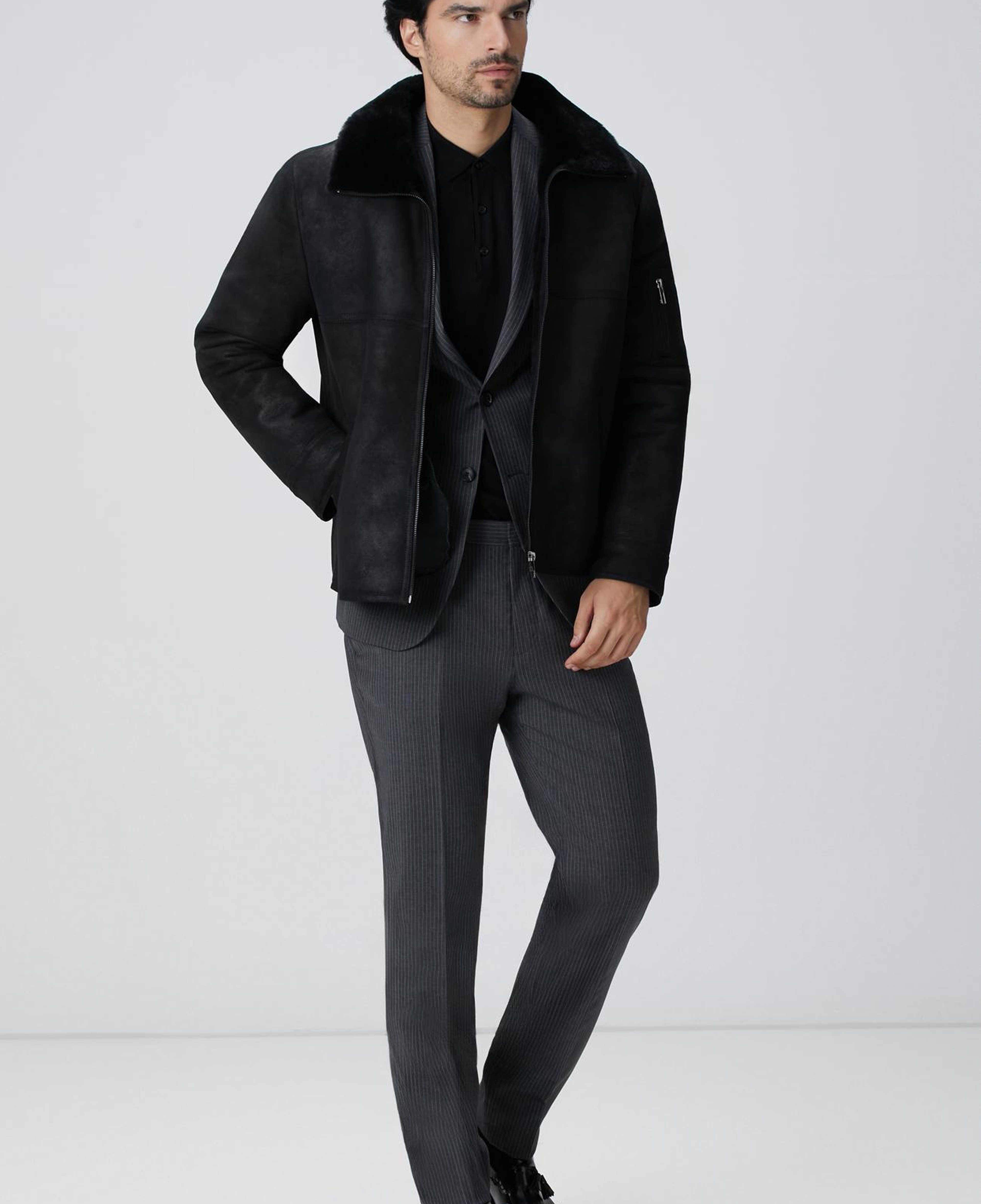 Network Erkek Siyah İçi Kürklü Deri Mont