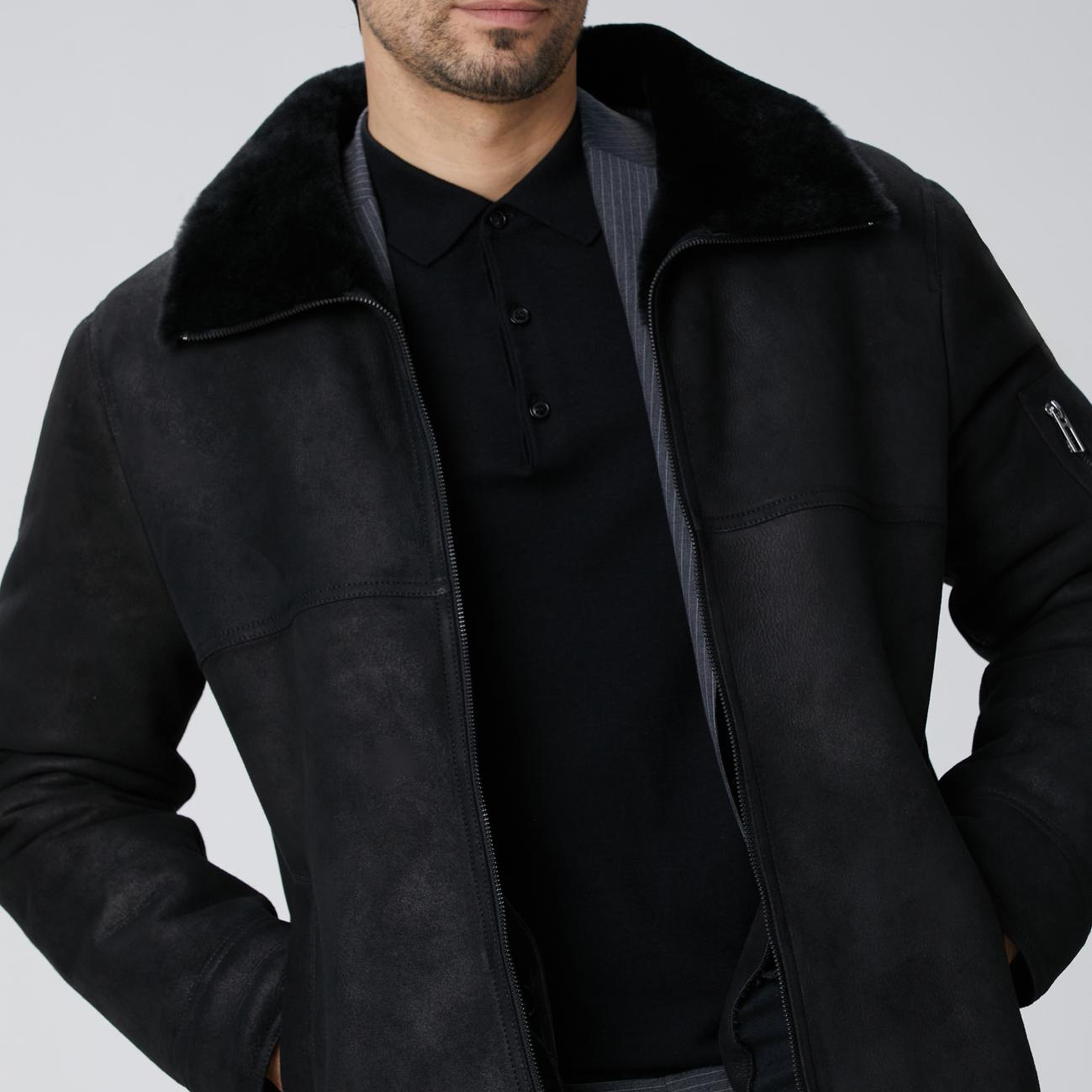 Network Erkek Siyah İçi Kürklü Deri Mont