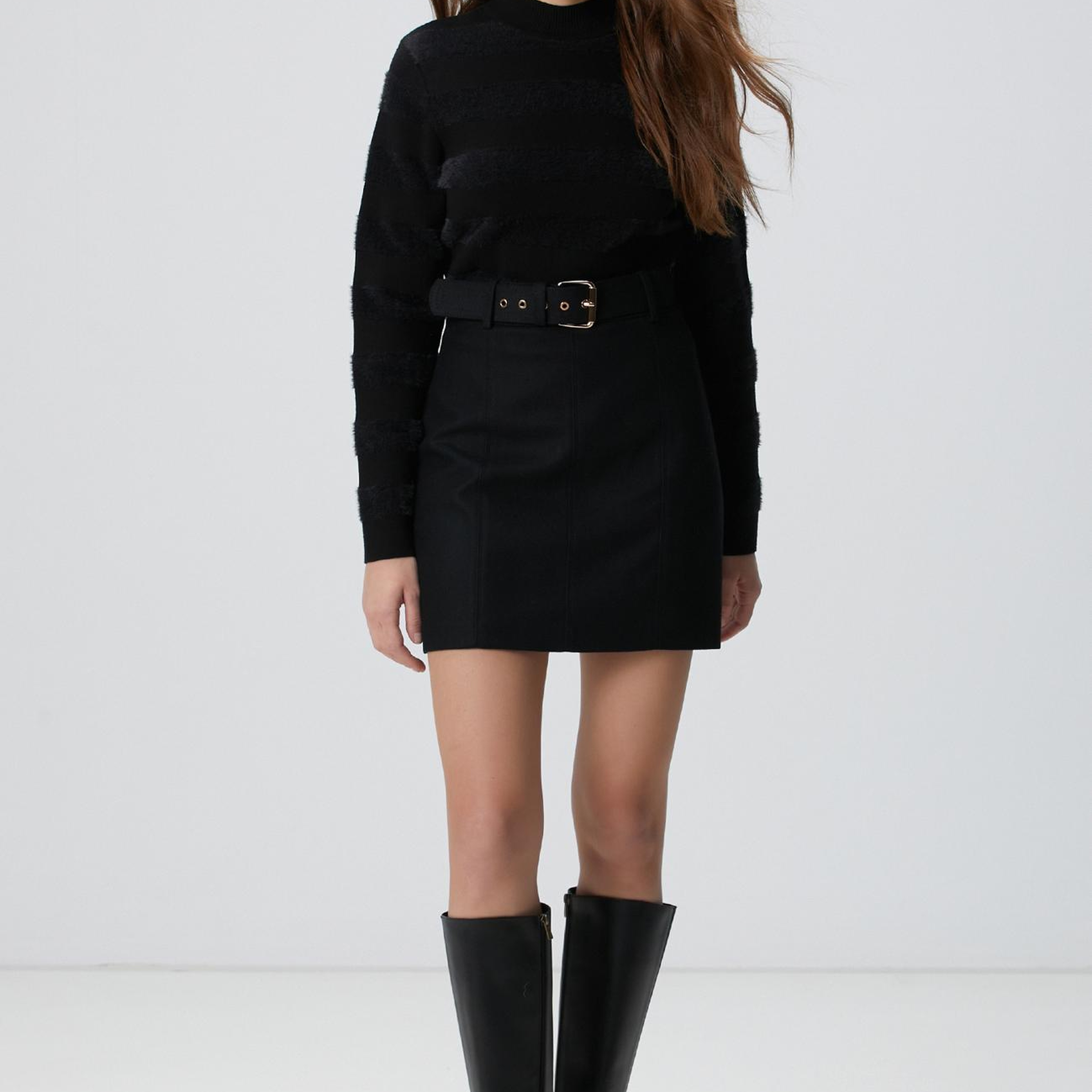 Network Kadın Siyah Çizgili Triko Kazak