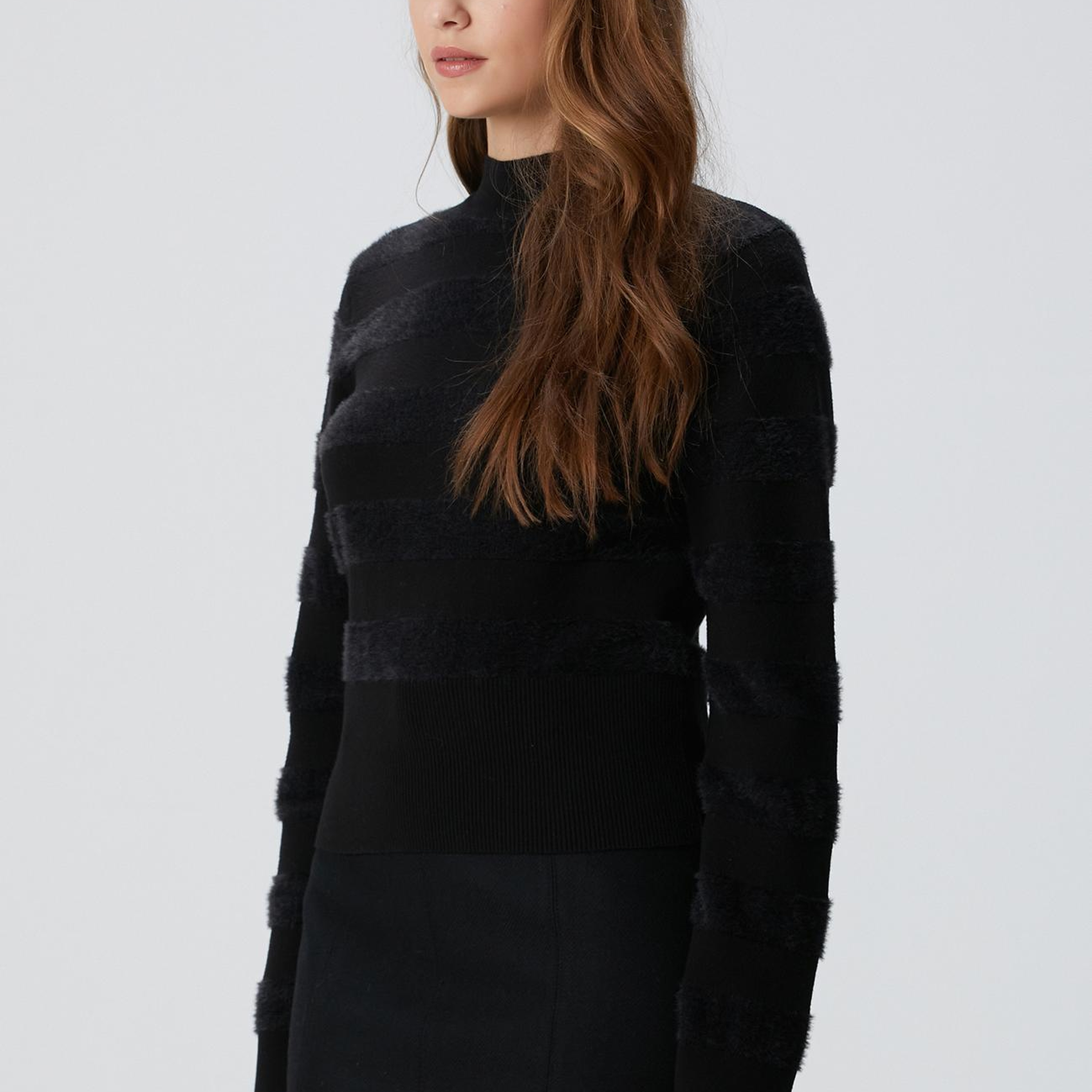 Network Kadın Siyah Çizgili Triko Kazak