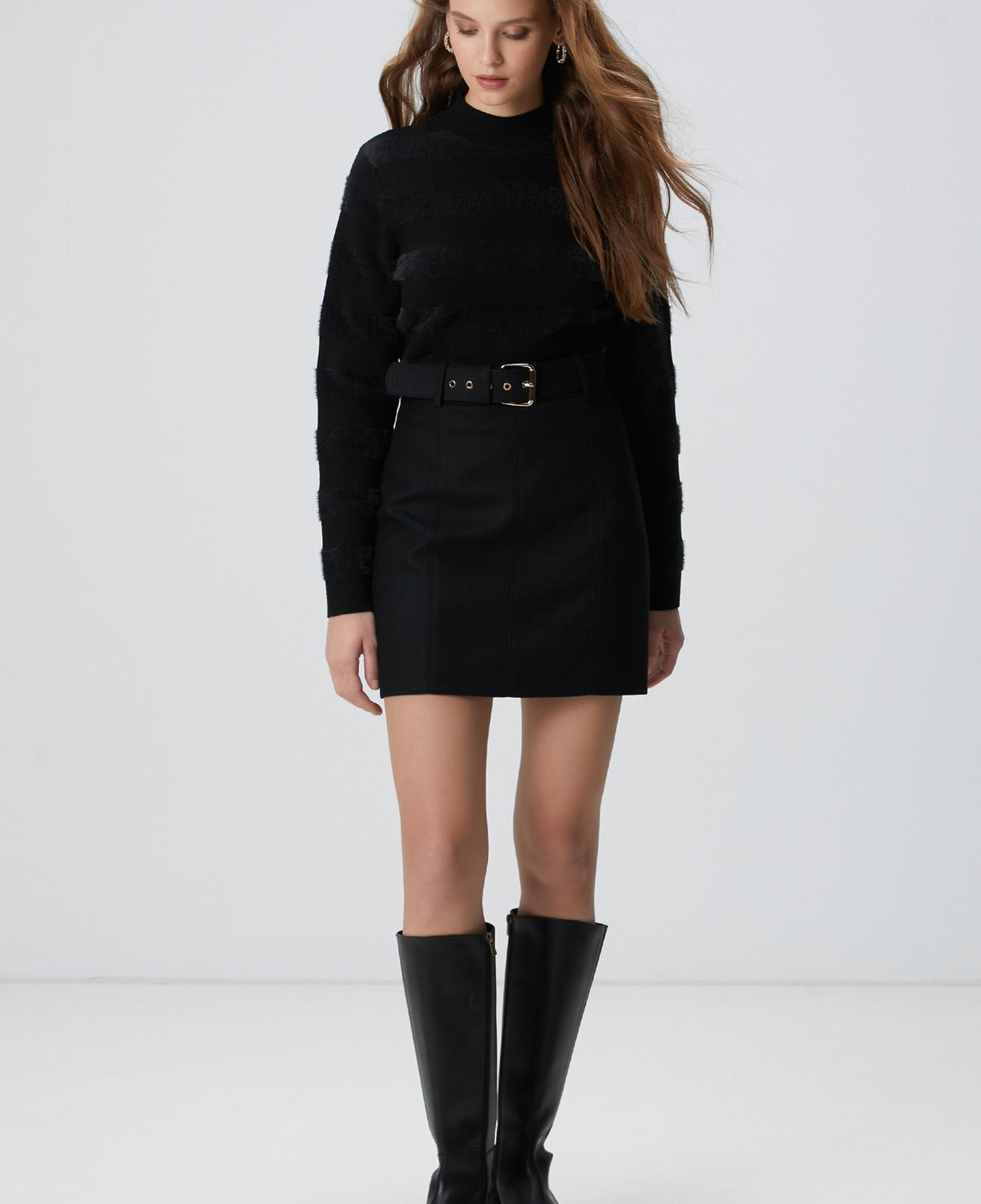 Network Kadın Siyah Çizgili Triko Kazak