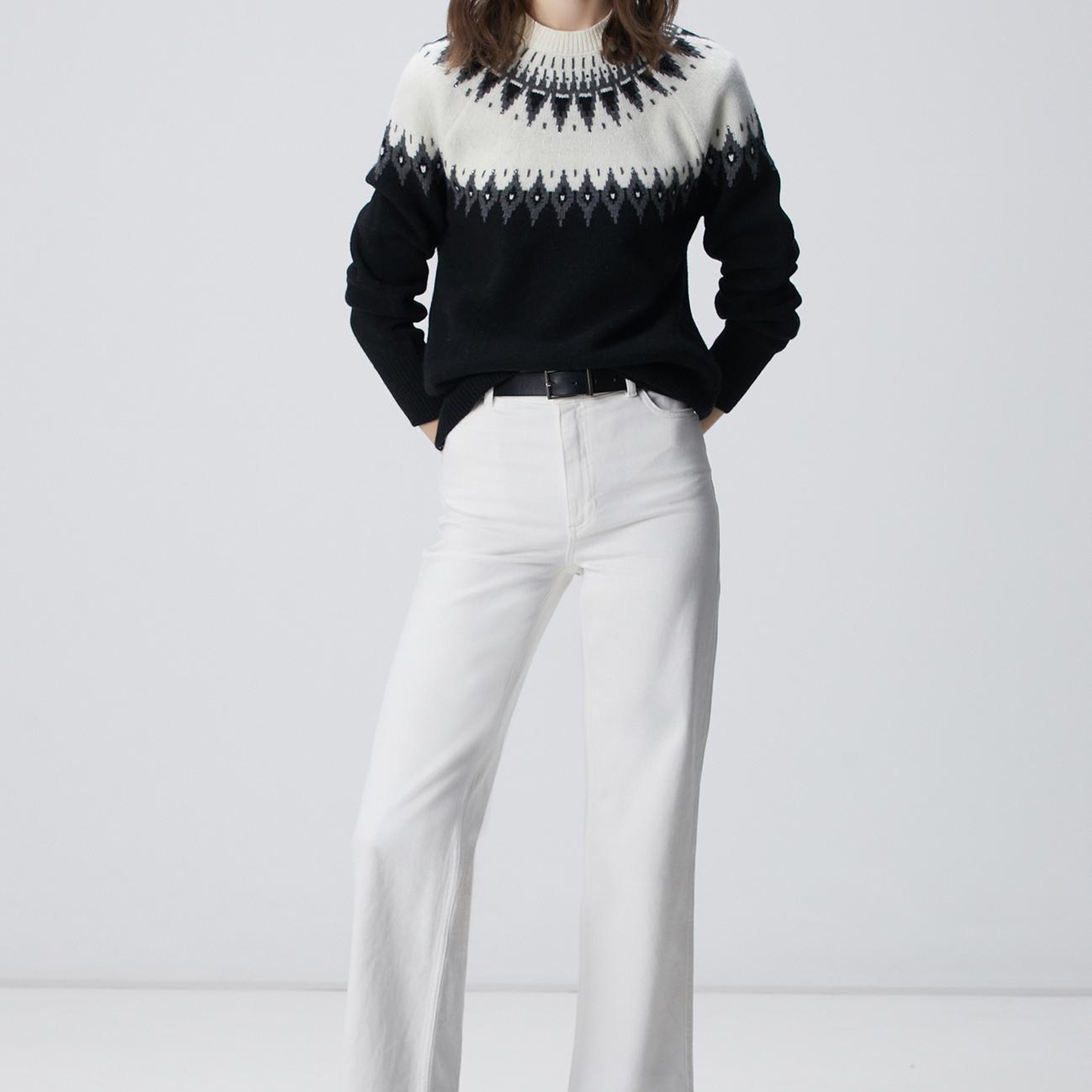 Network Kadın Siyah Desenli Yün Karışımlı Kazak