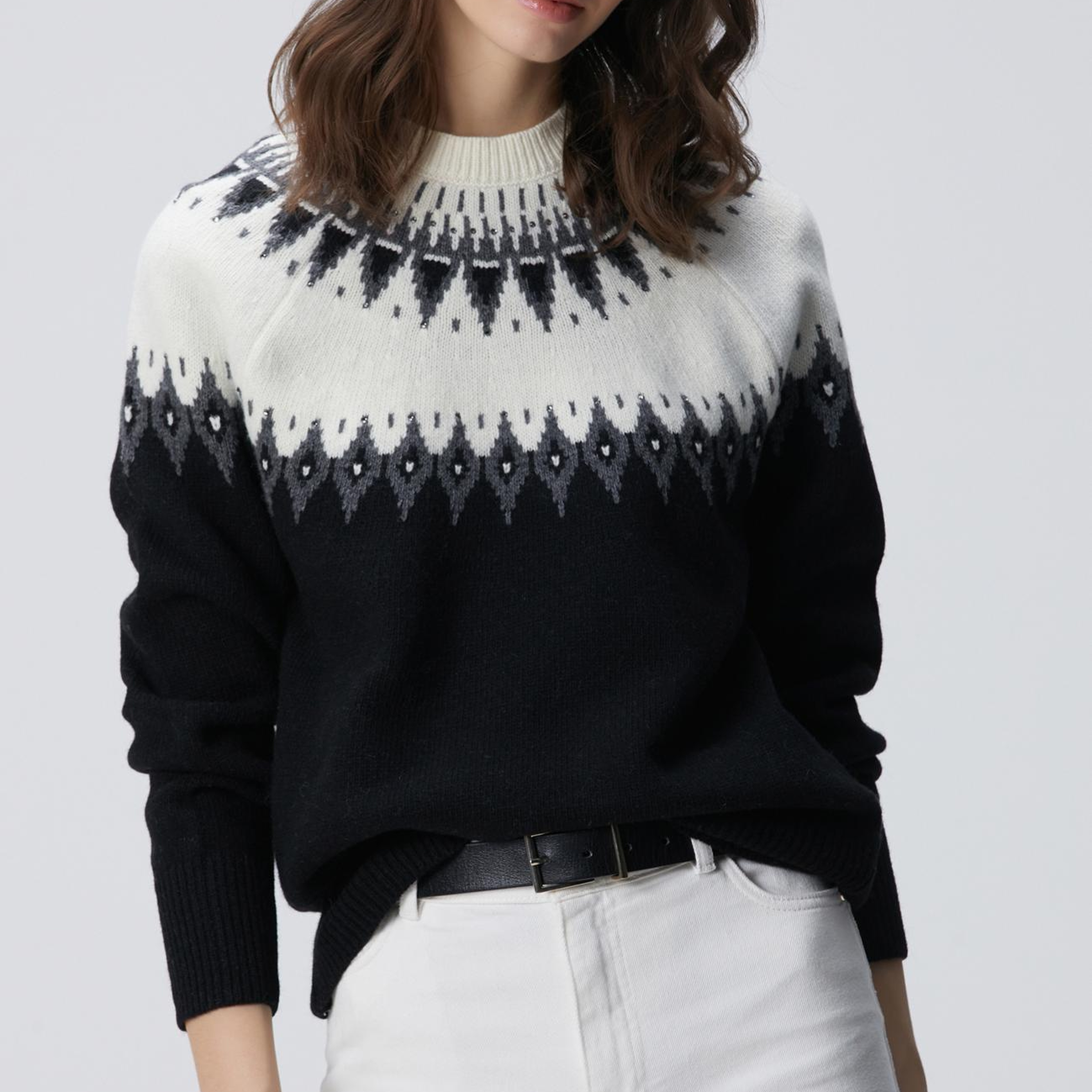 Network Kadın Siyah Desenli Yün Karışımlı Kazak