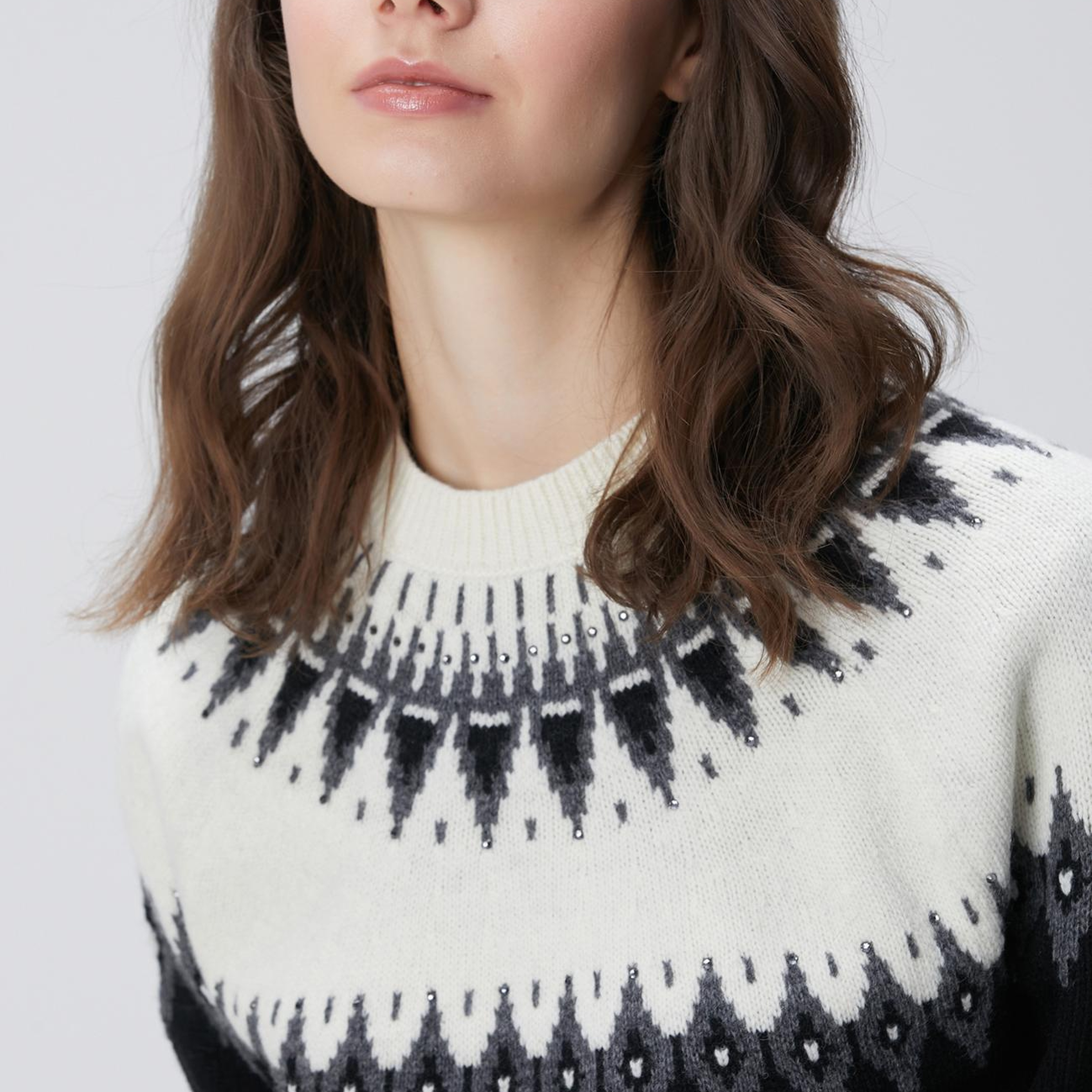 Network Kadın Siyah Desenli Yün Karışımlı Kazak