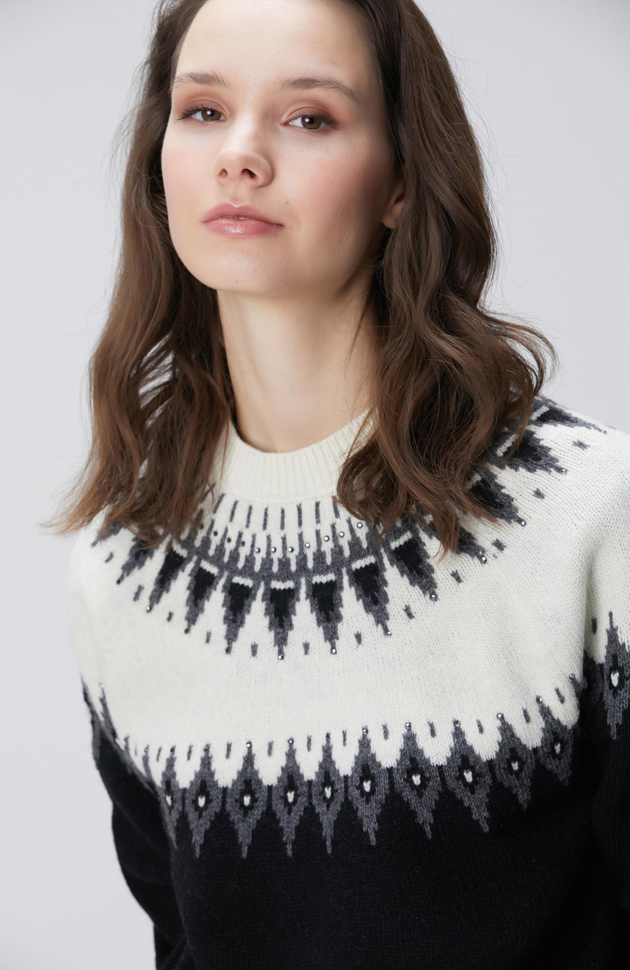 Network Kadın Siyah Desenli Yün Karışımlı Kazak