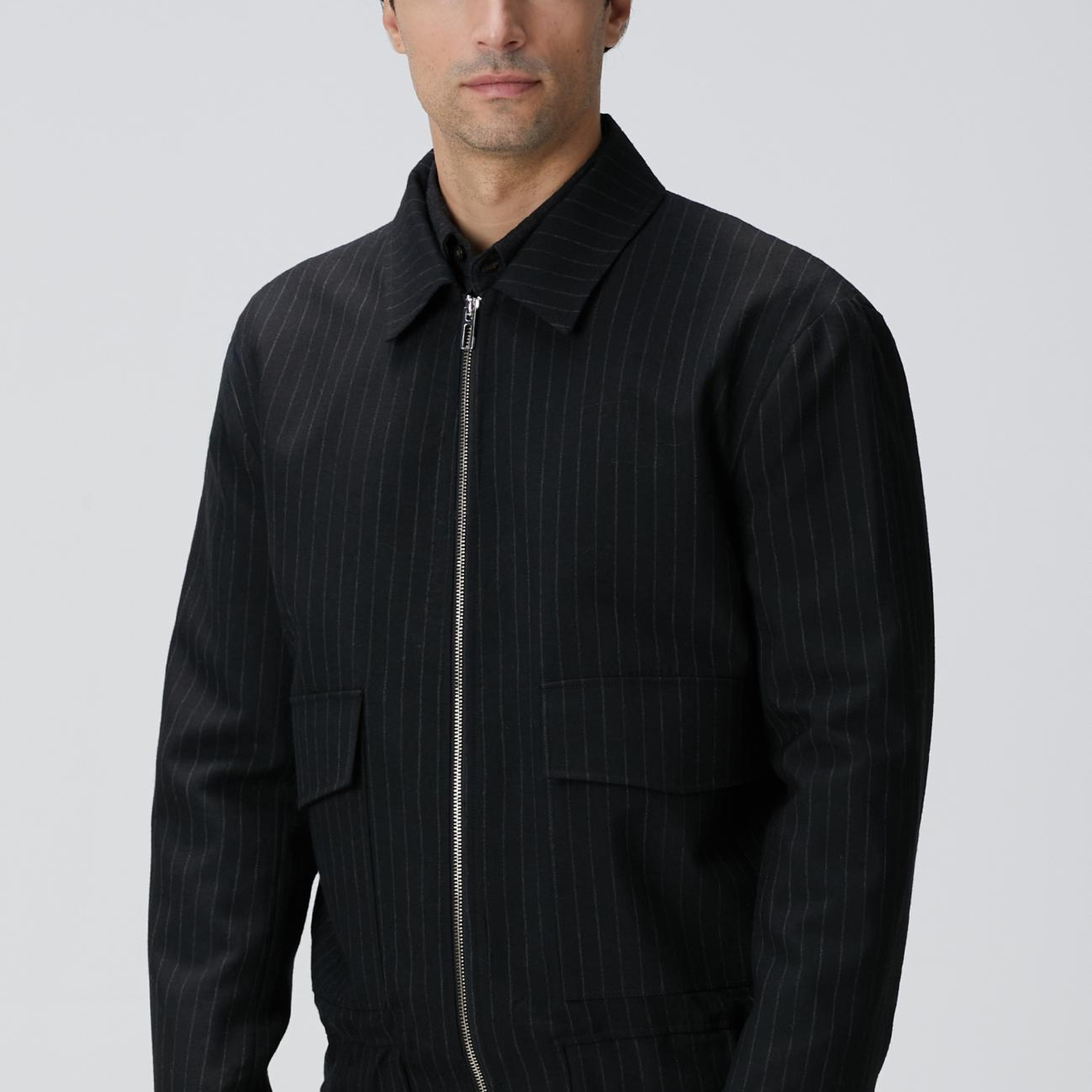 Network Erkek Siyah Çizgili Yün Mont