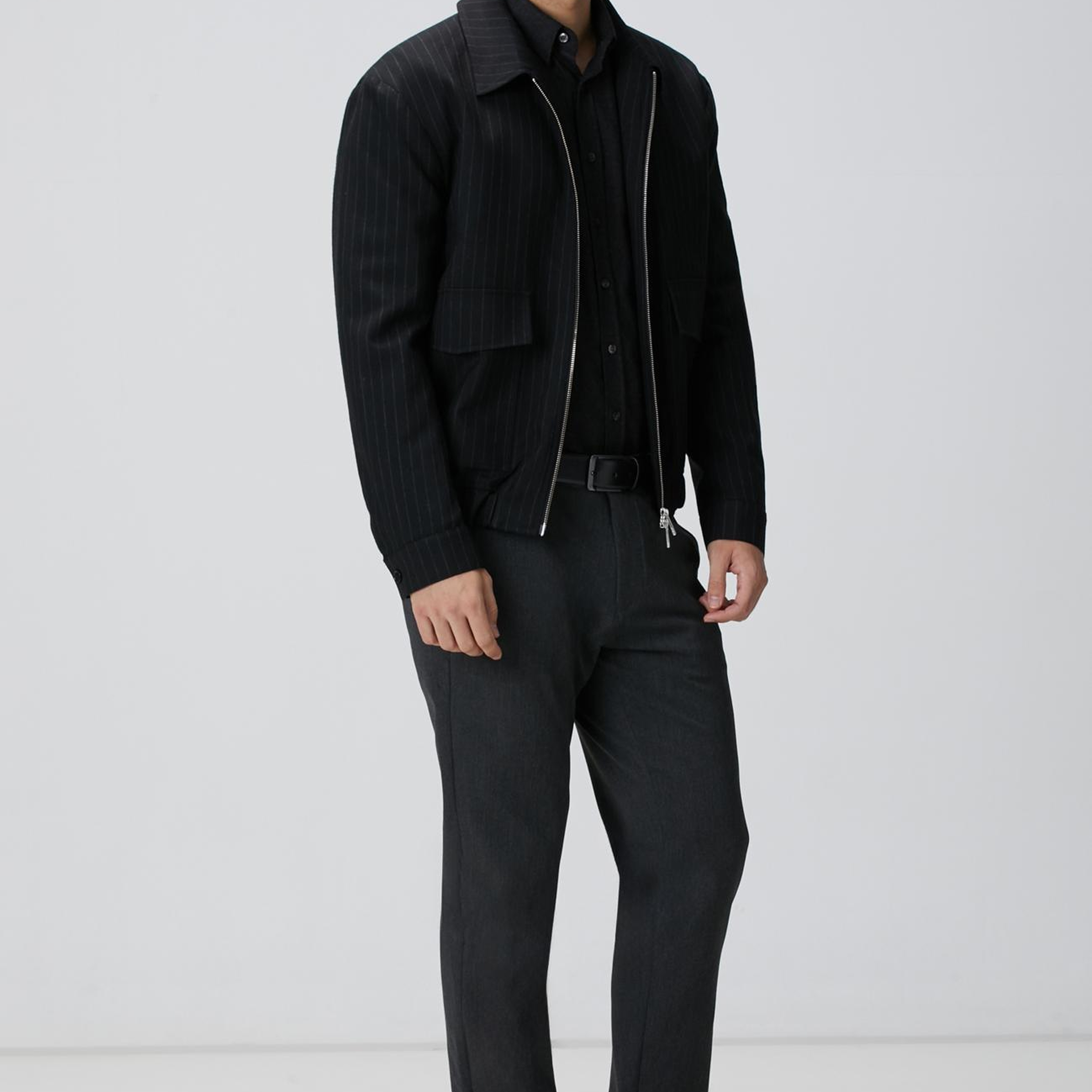 Network Erkek Siyah Çizgili Yün Mont