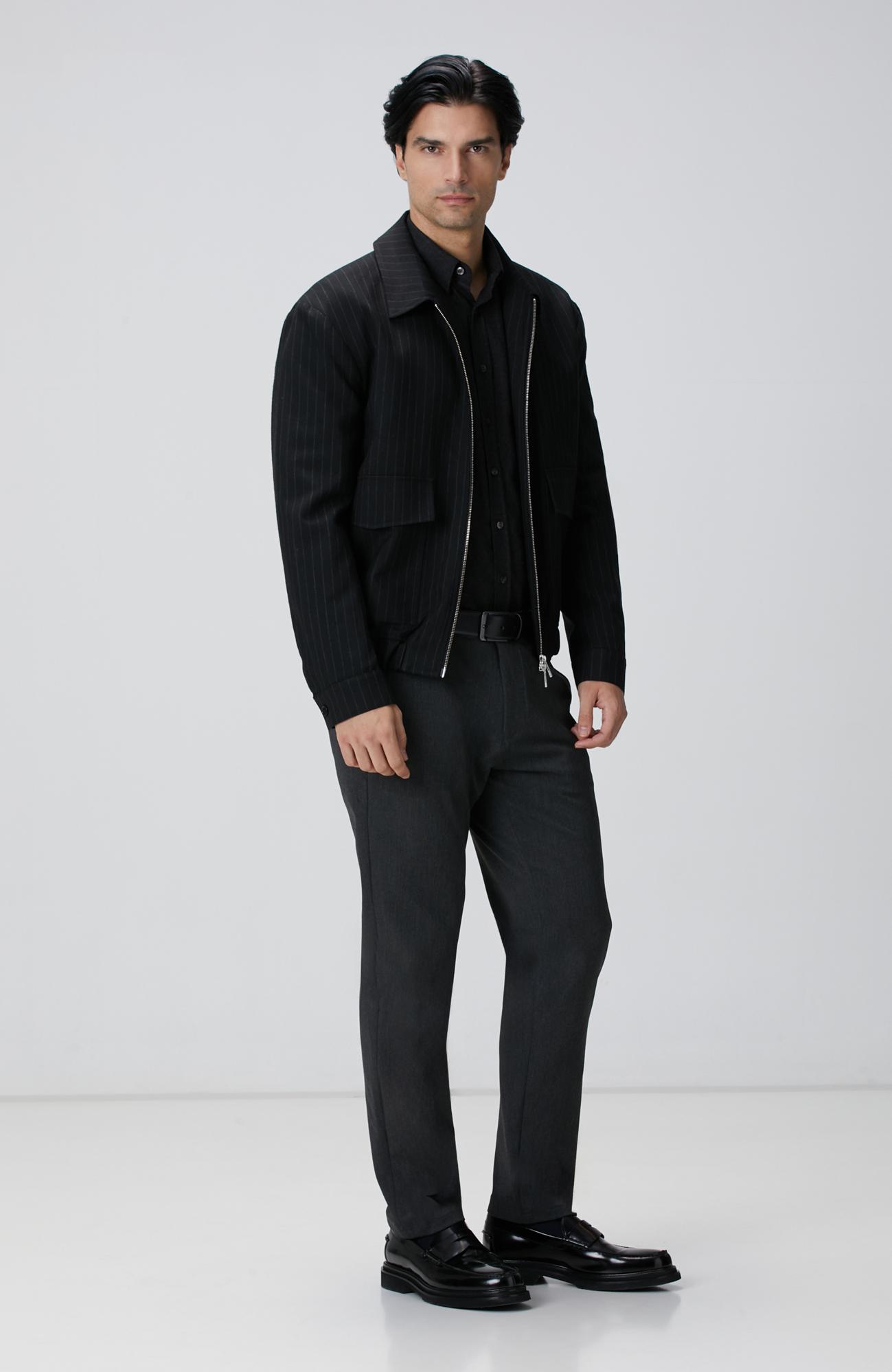 Network Erkek Siyah Çizgili Yün Mont