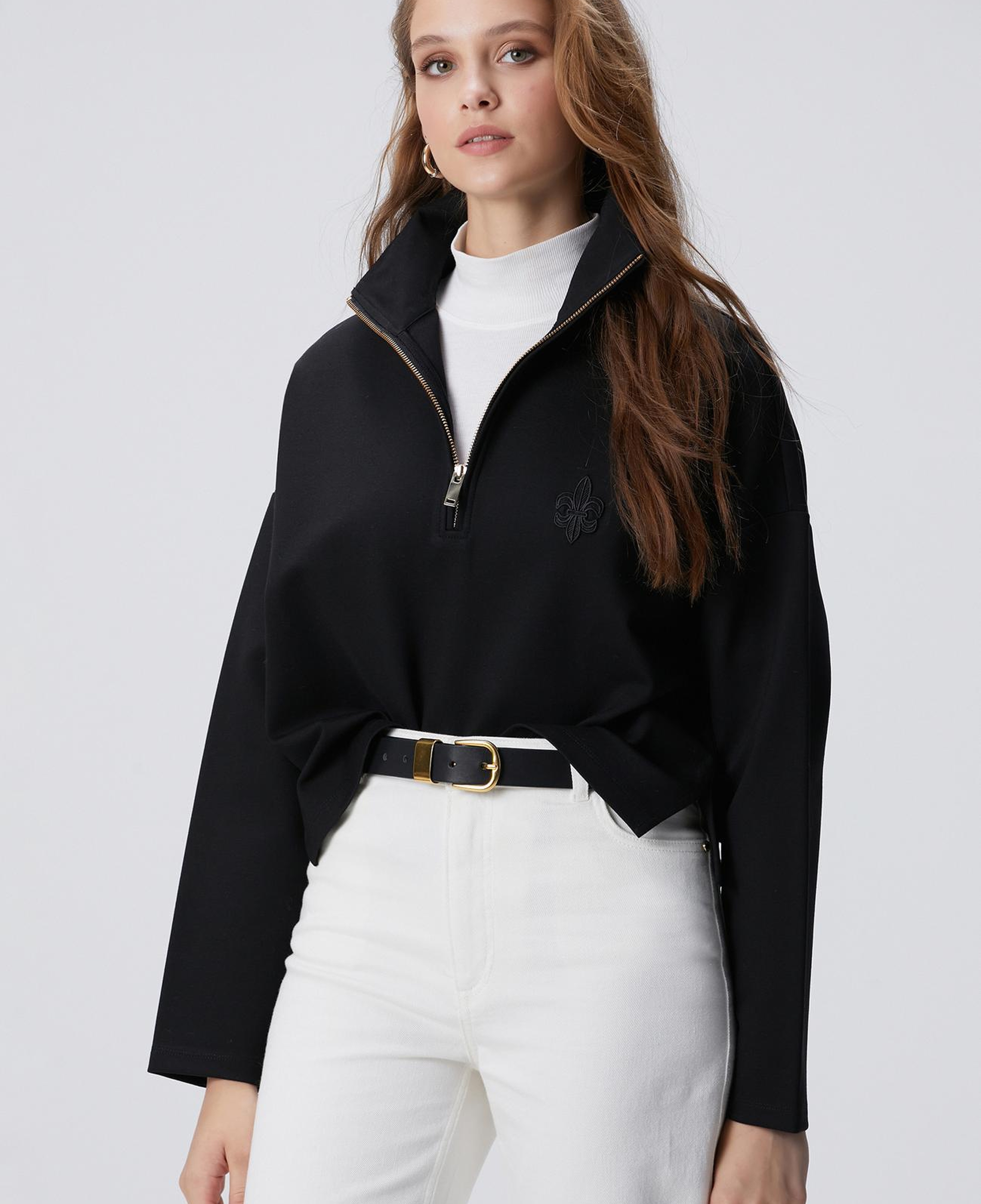 Network Kadın Siyah Patchli Sweatshirt