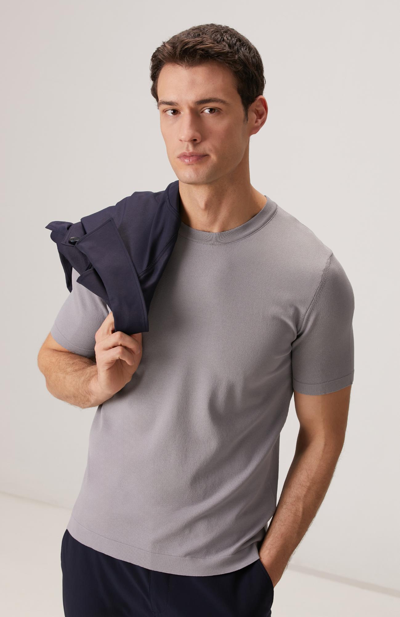 Network Erkek Gri Kısa Kollu Kazak