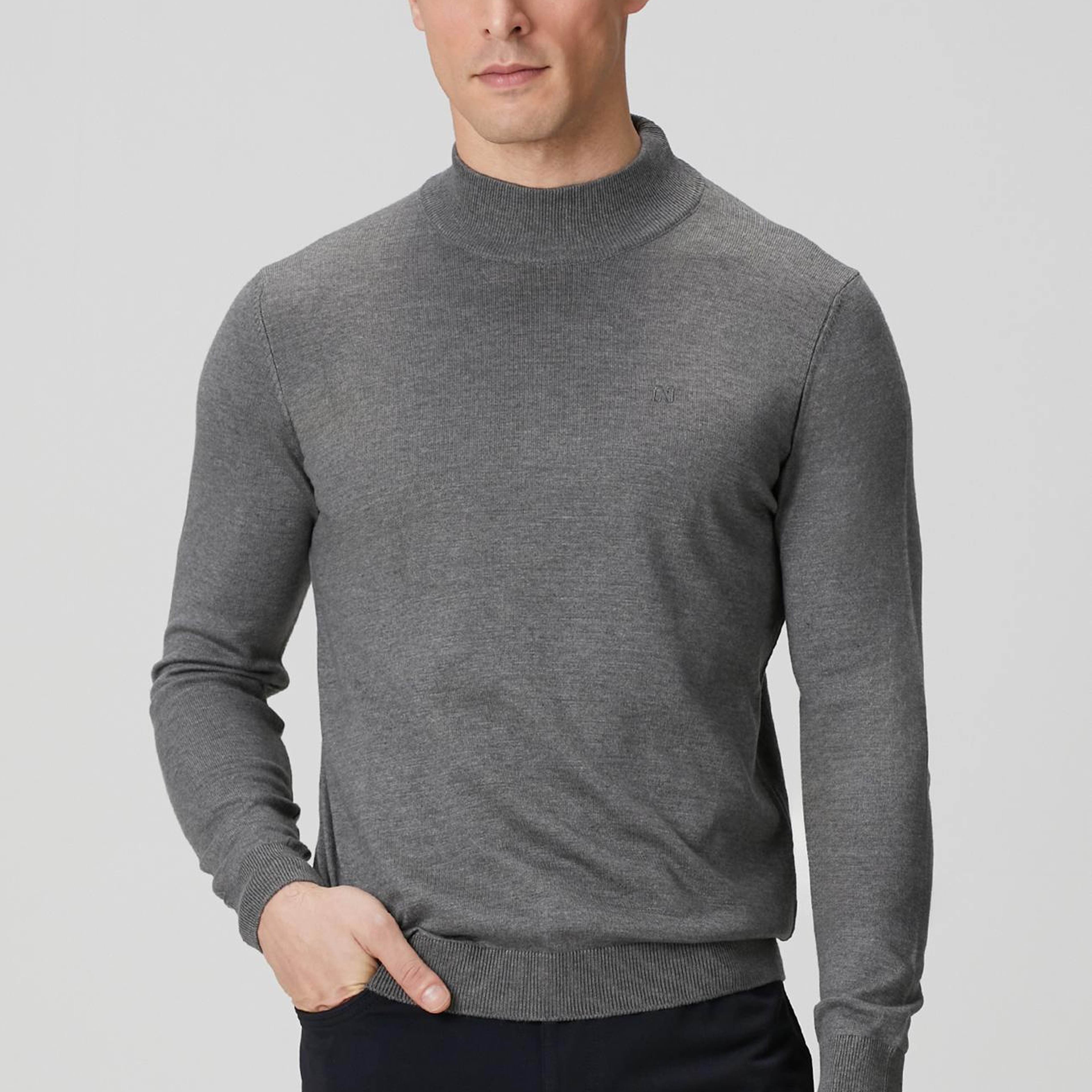 Network Erkek Gri Yarım Balıkçı Yaka Kazak