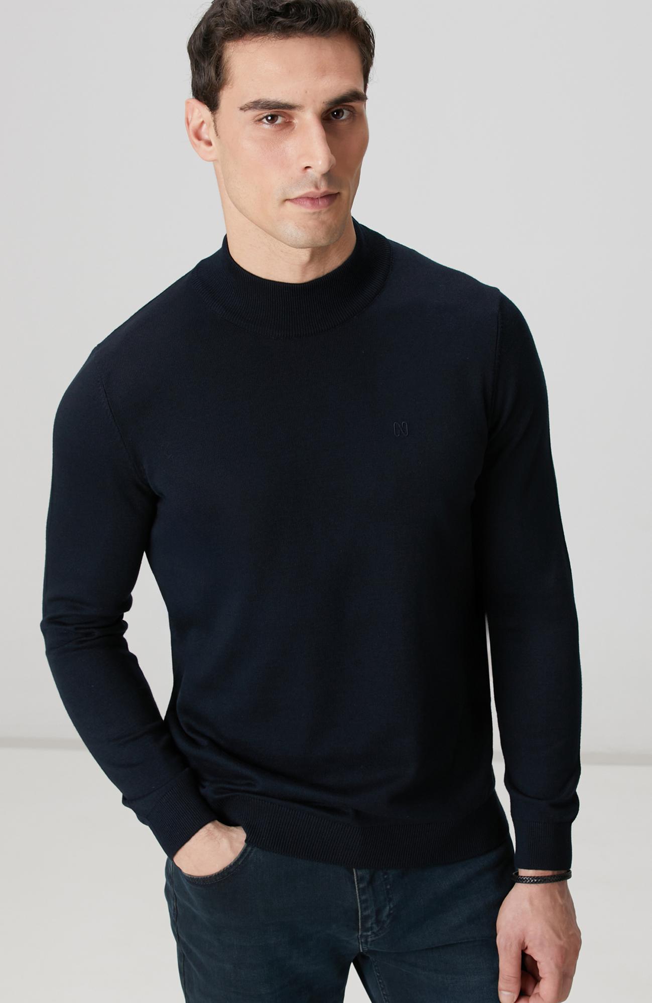 Network Erkek Lacivert Yarım Balıkçı Yaka Kazak