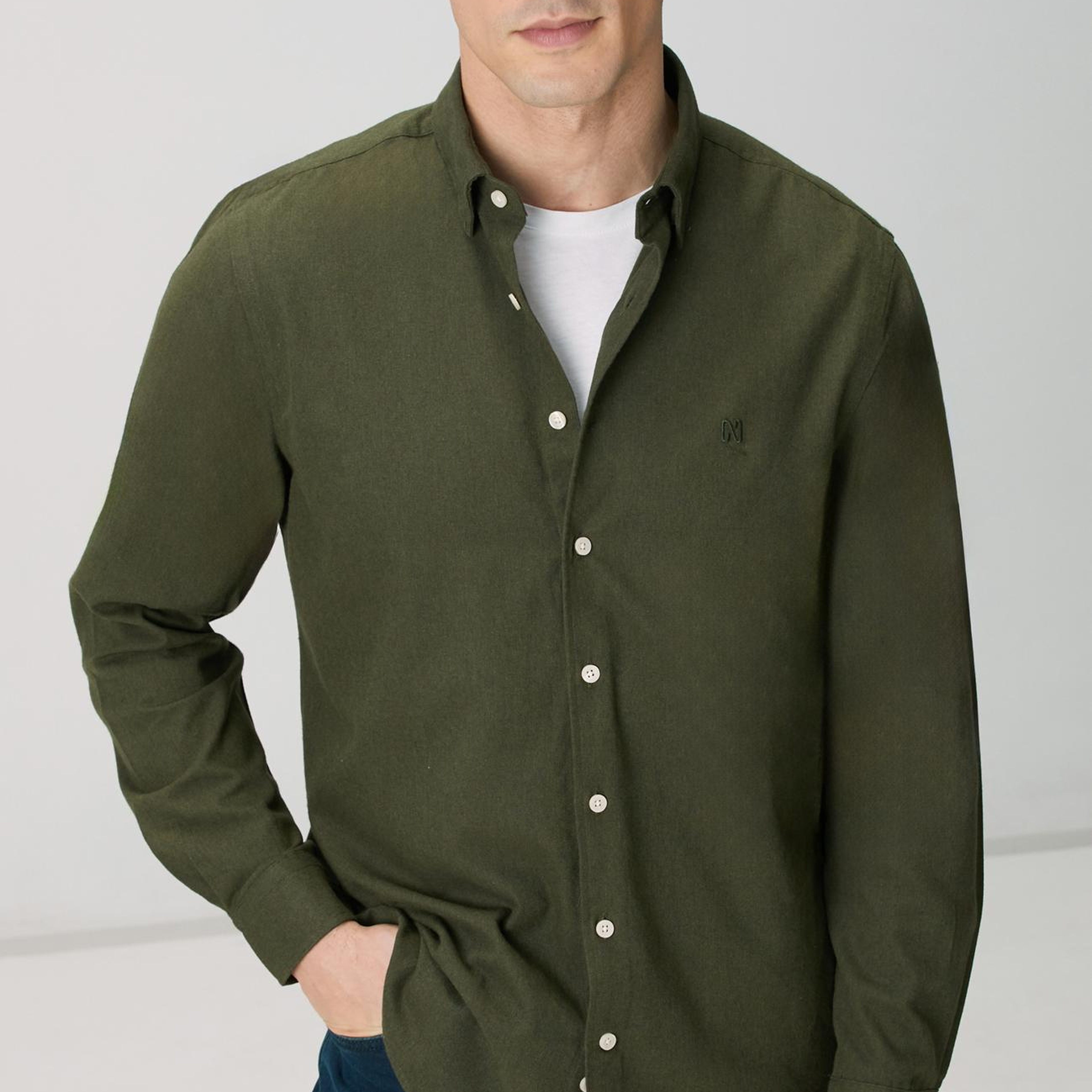 Network Erkek Haki Flanel Cotton Gömlek