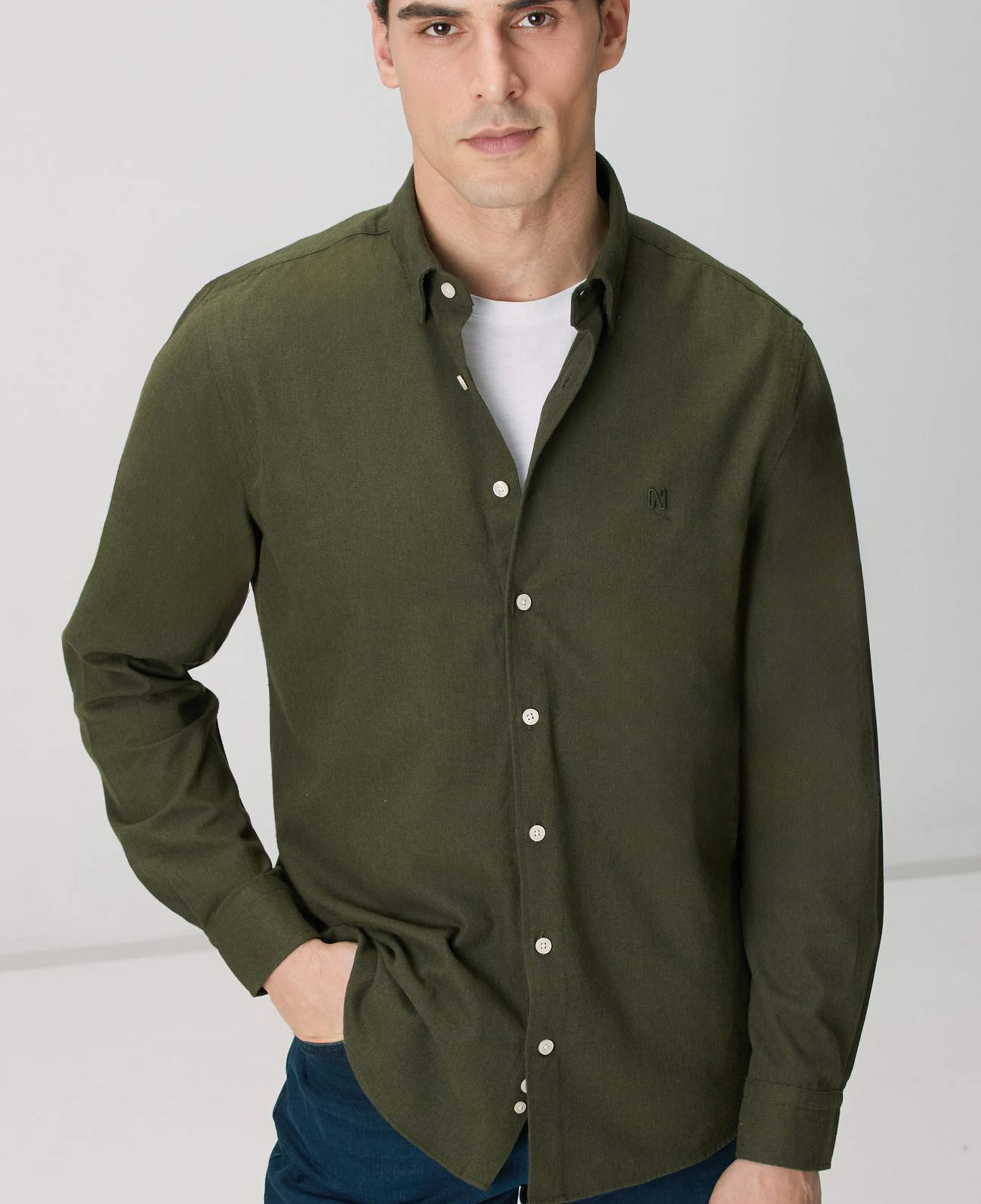 Network Erkek Haki Flanel Cotton Gömlek