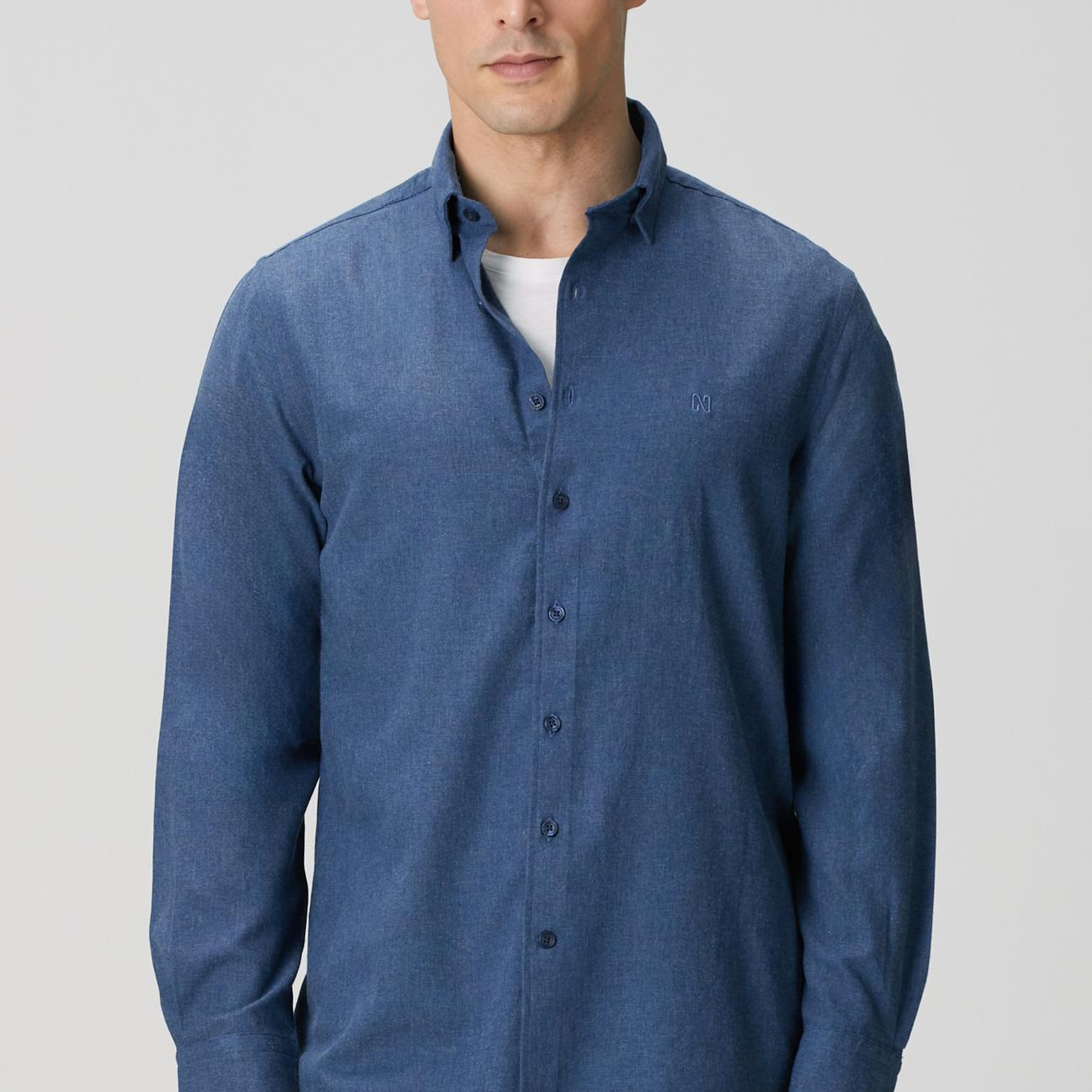 Network Erkek İndigo Flanel Cotton Gömlek