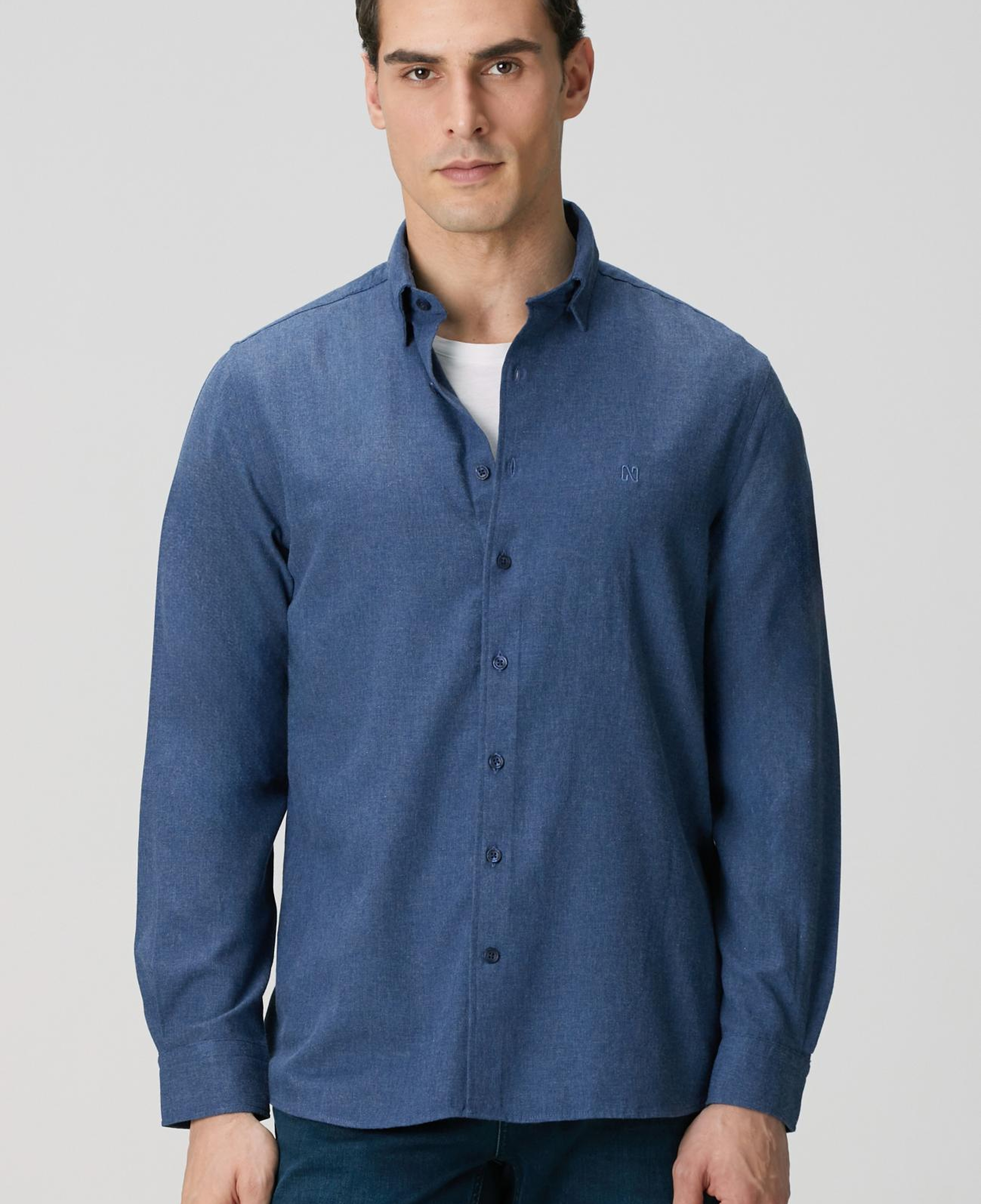Network Erkek İndigo Flanel Cotton Gömlek