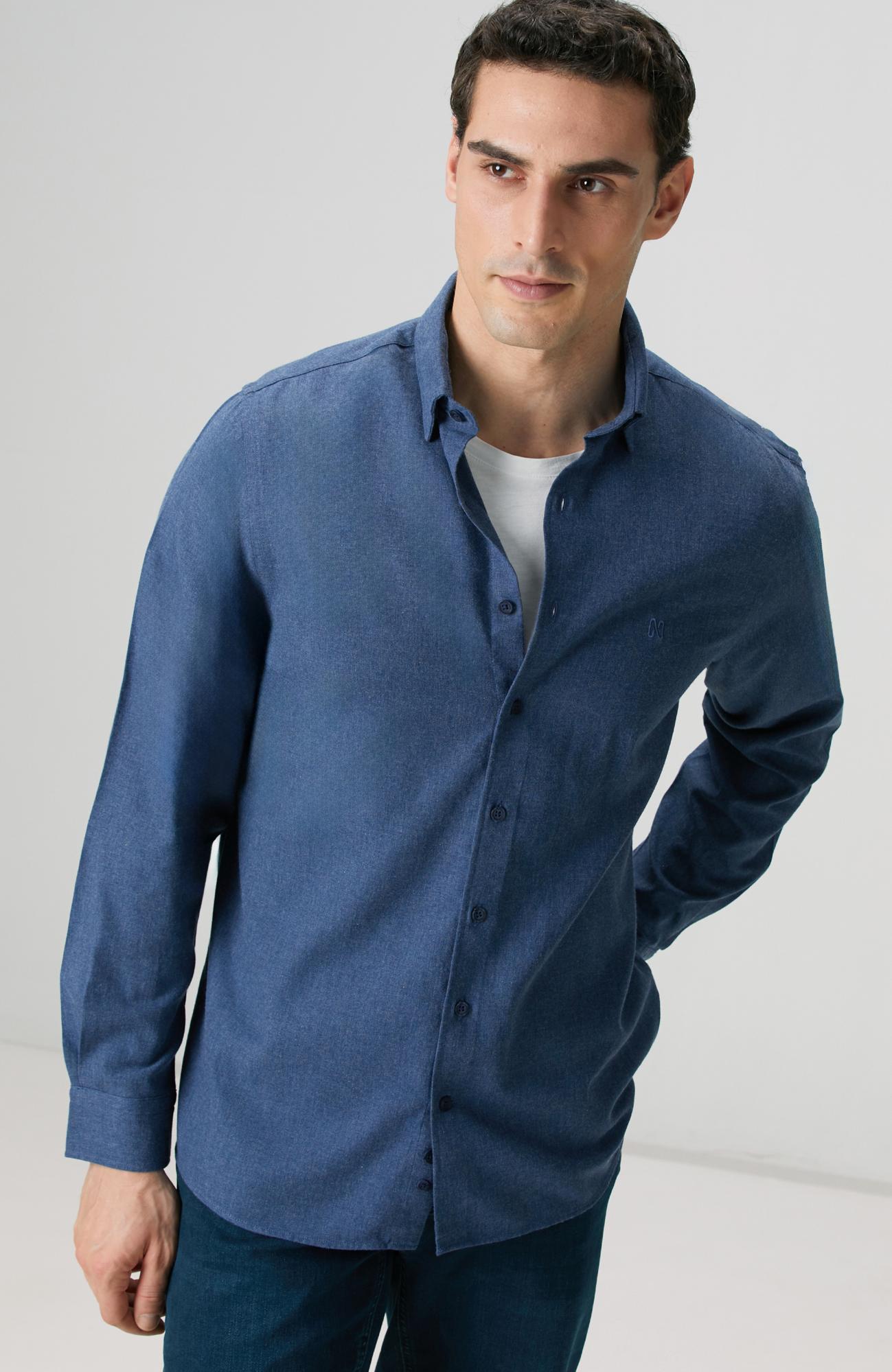 Network Erkek İndigo Flanel Cotton Gömlek