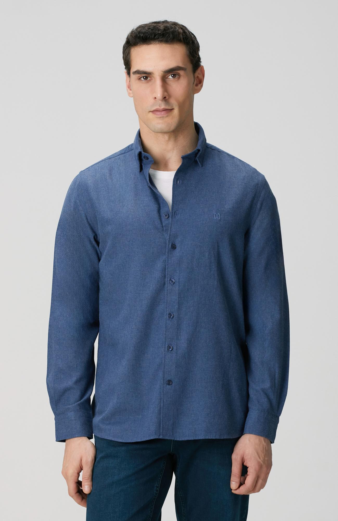 Network Erkek İndigo Flanel Cotton Gömlek