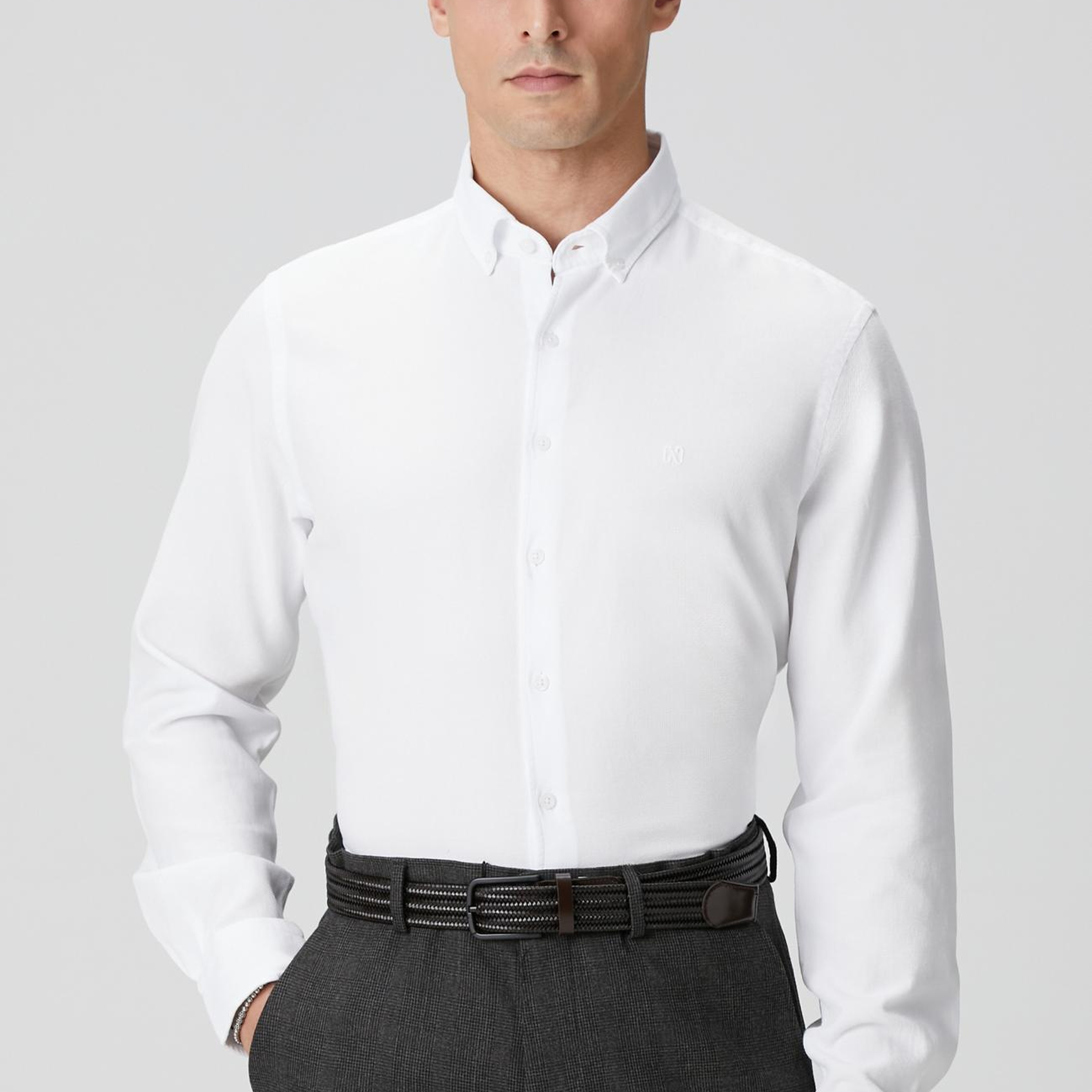 Network Erkek Beyaz Petek Desenli Gömlek