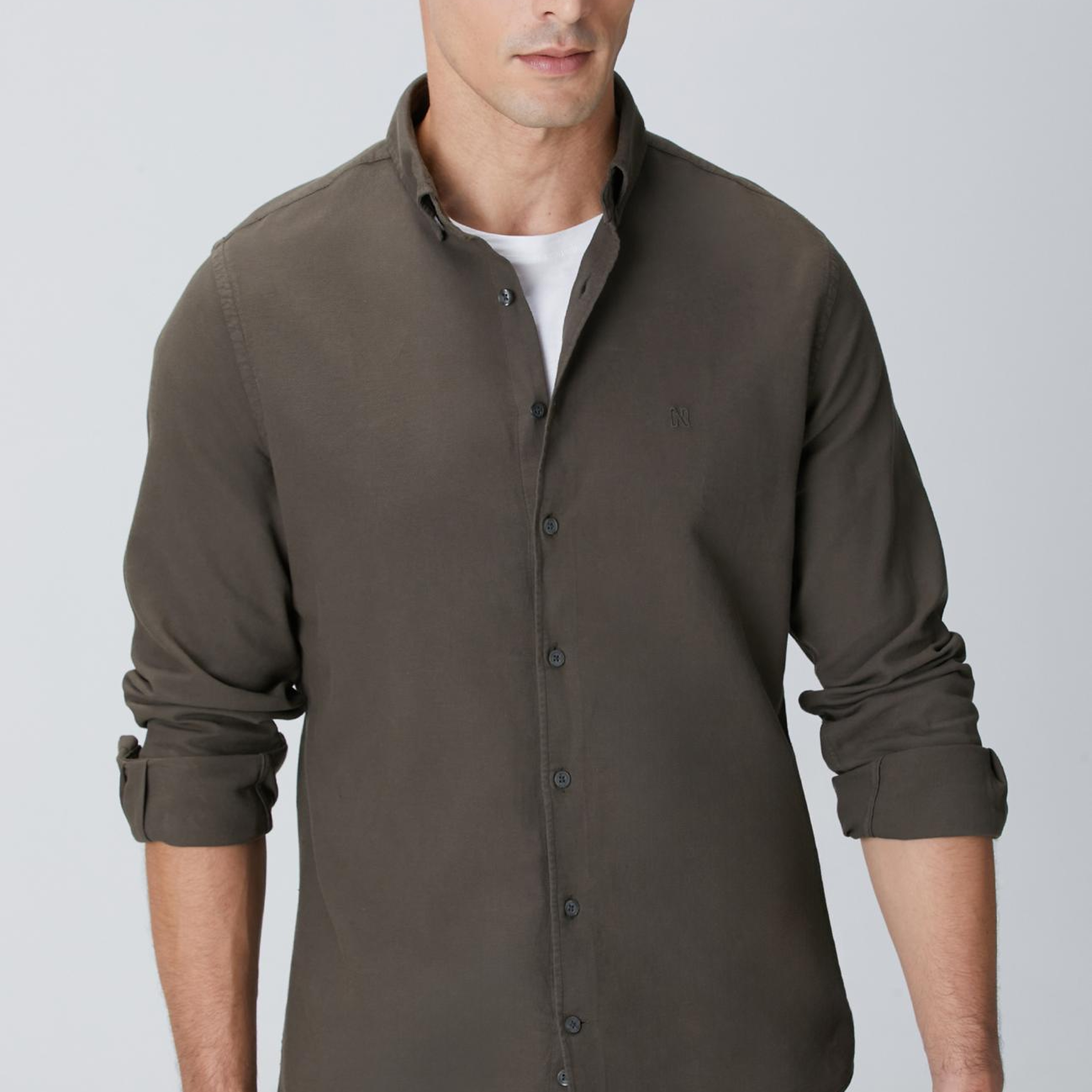 Network Erkek Haki Comfort Fit Petek Desen Parça Boya Gömlek