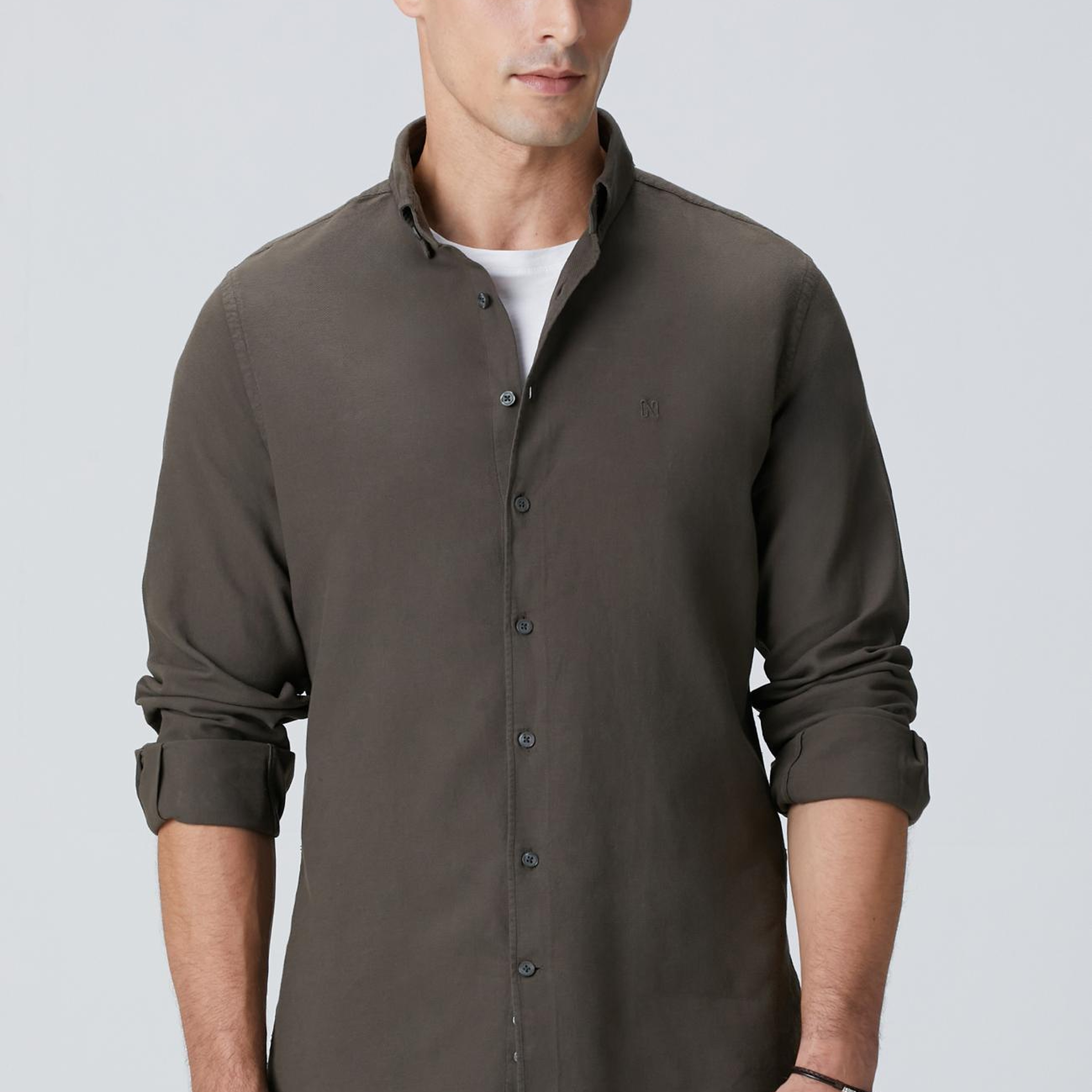 Network Erkek Haki Comfort Fit Petek Desen Parça Boya Gömlek