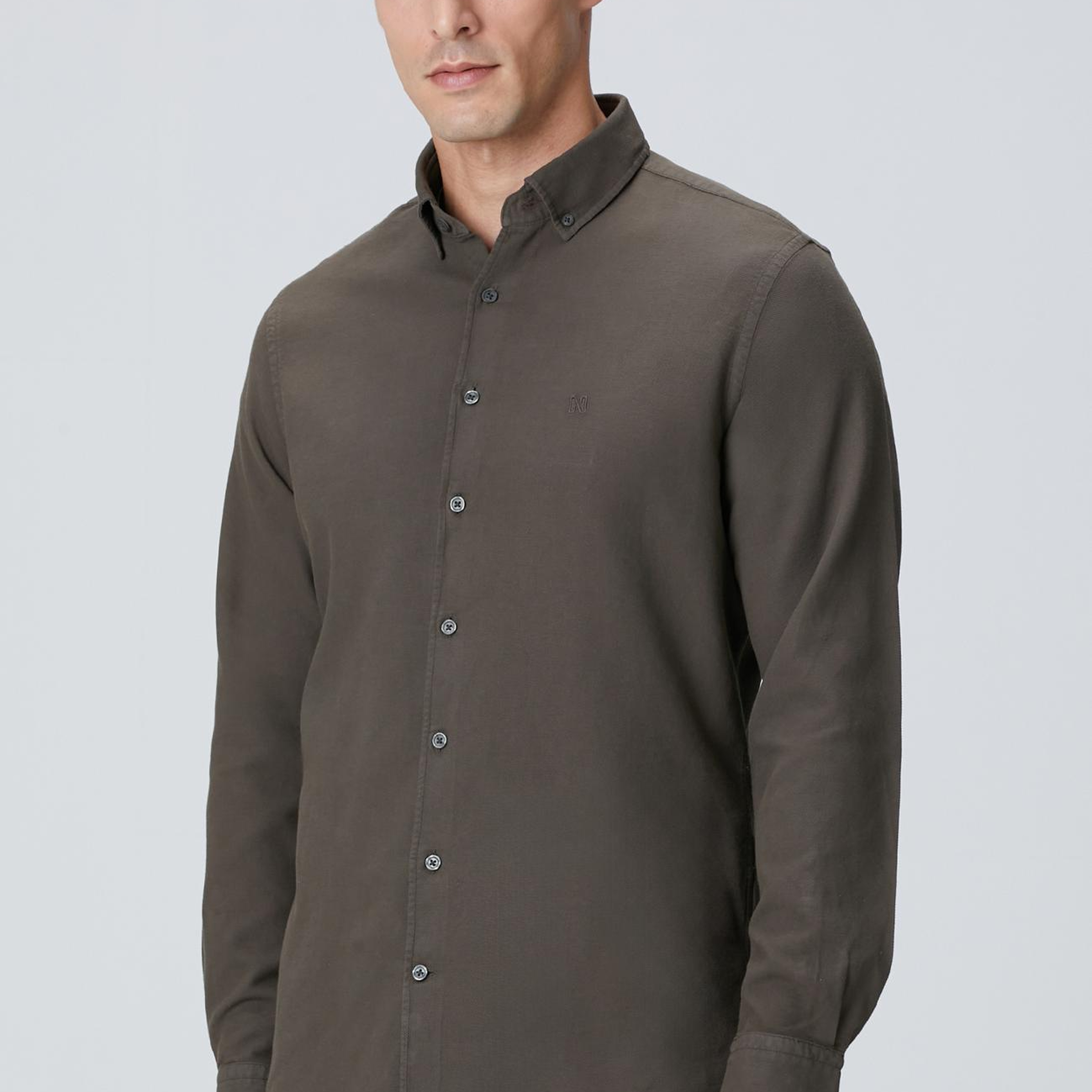 Network Erkek Haki Comfort Fit Petek Desen Parça Boya Gömlek