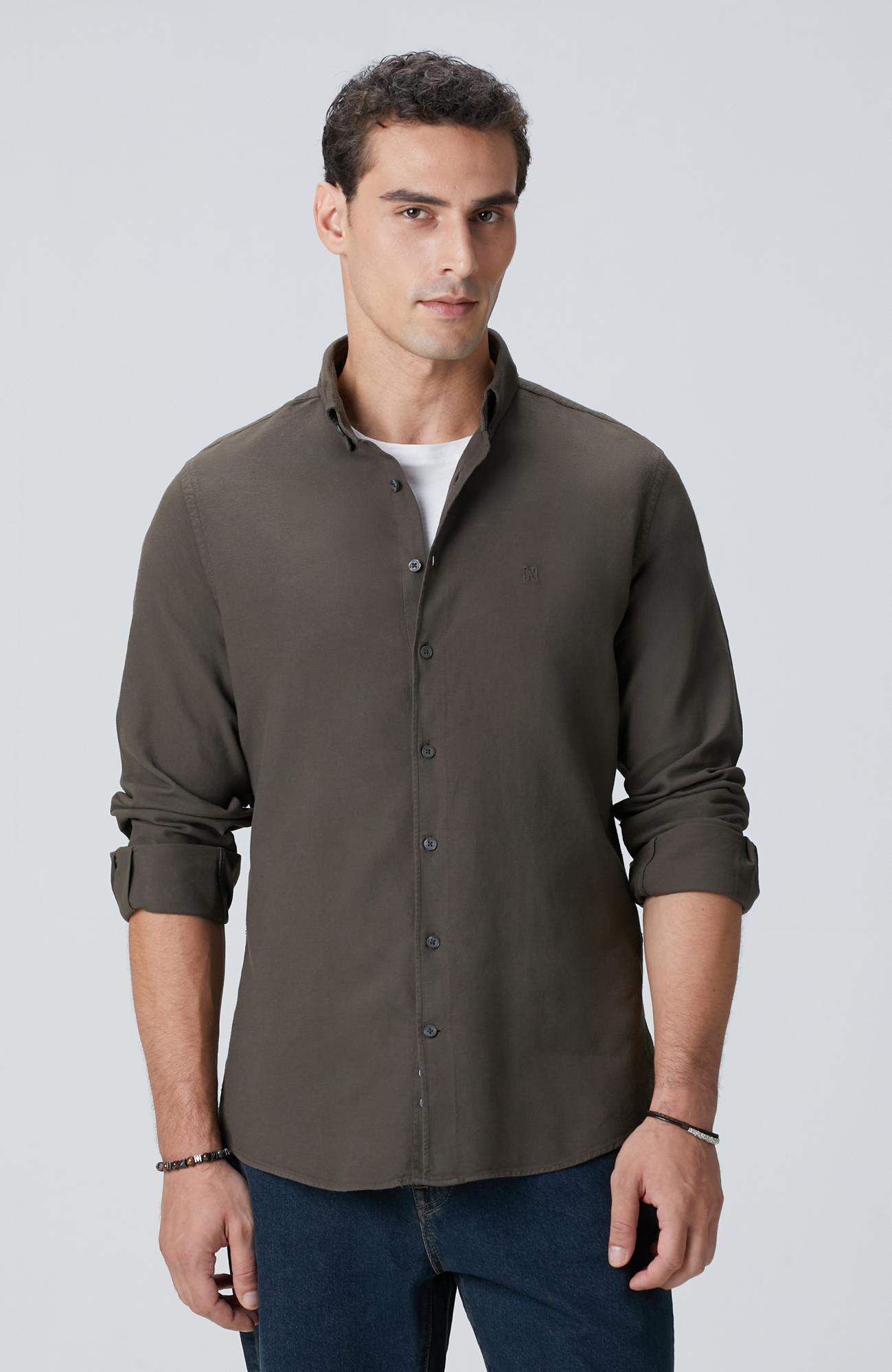 Network Erkek Haki Comfort Fit Petek Desen Parça Boya Gömlek