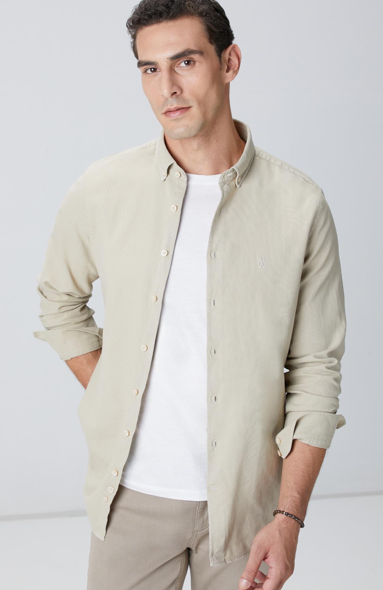 Network Erkek Vizon Comfort Fit Petek Desen Parça Boya Gömlek