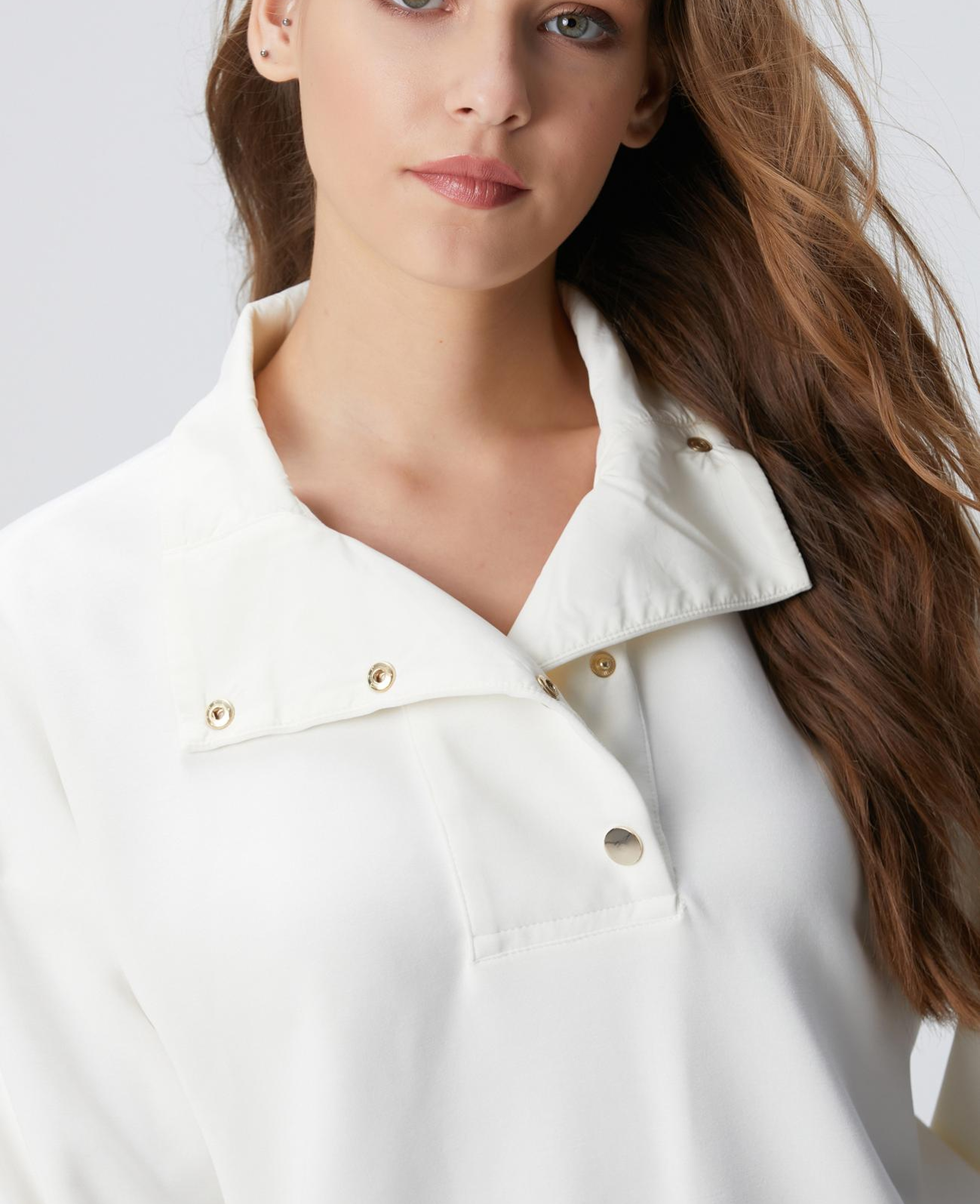 Network Kadın N-Tech Kırık Beyaz Çıtçıt Detaylı Sweatshirt