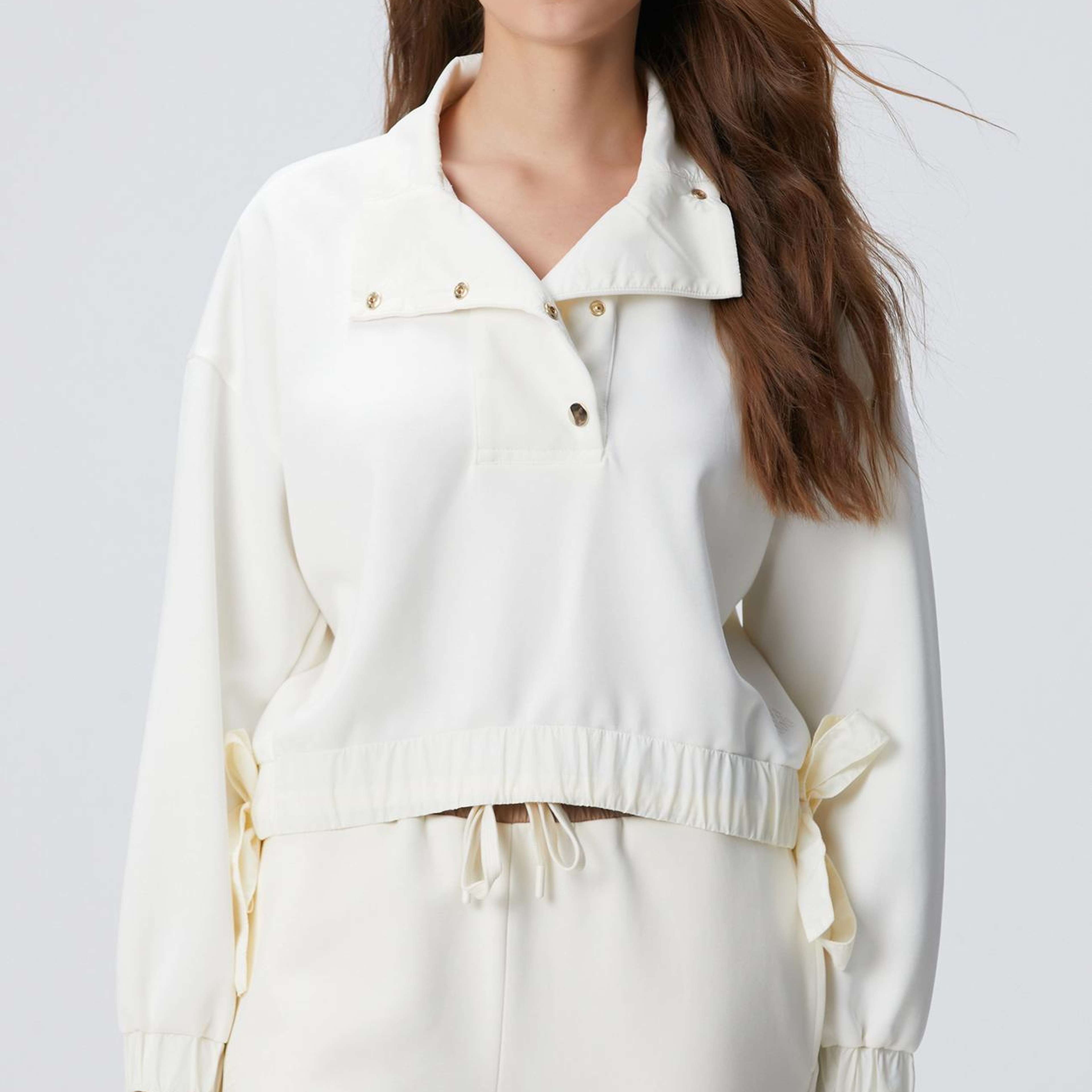 Network Kadın N-Tech Kırık Beyaz Çıtçıt Detaylı Sweatshirt