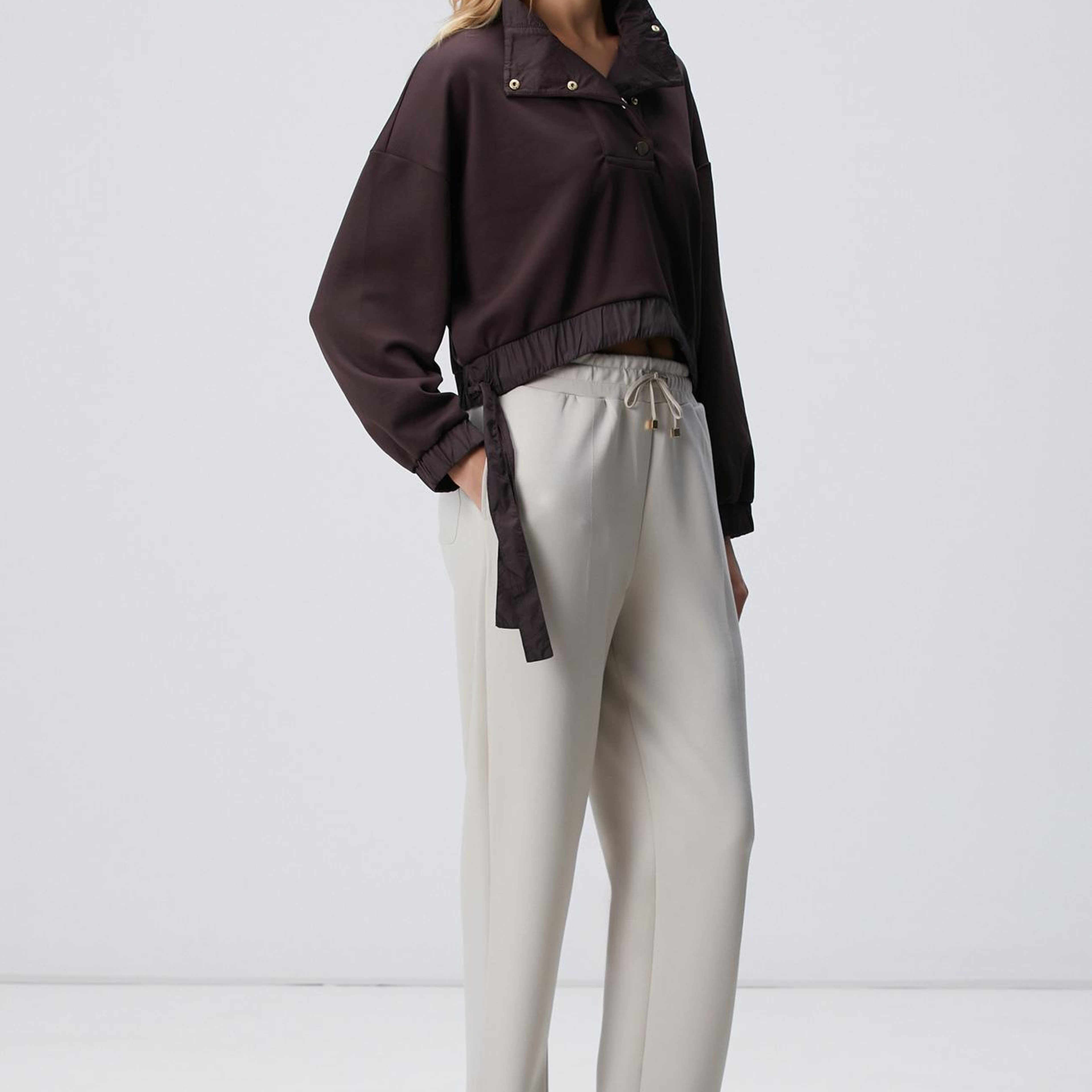 Network Kadın N-Tech Kahverengi Çıtçıt Detaylı Sweatshirt