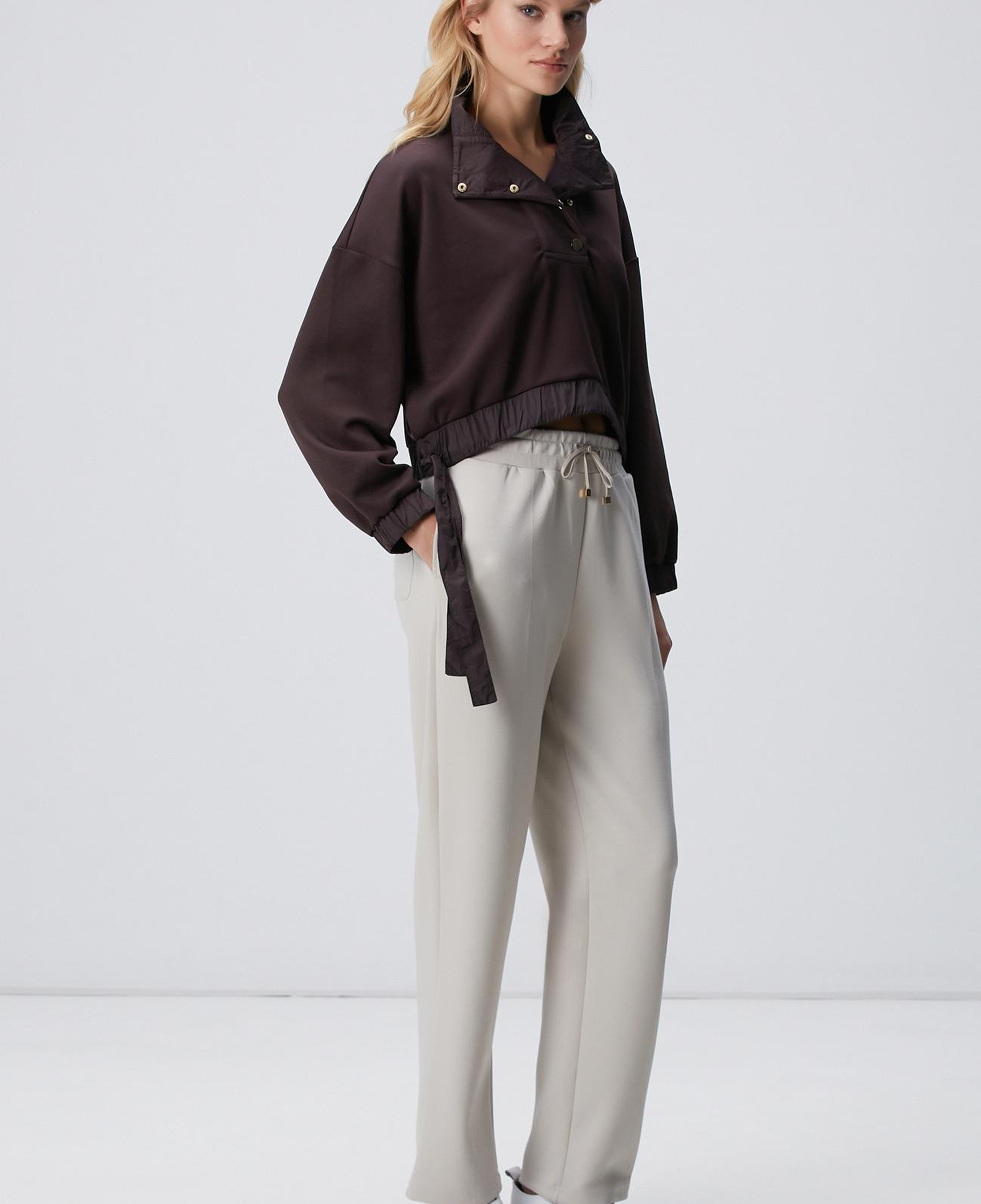 Network Kadın N-Tech Kahverengi Çıtçıt Detaylı Sweatshirt