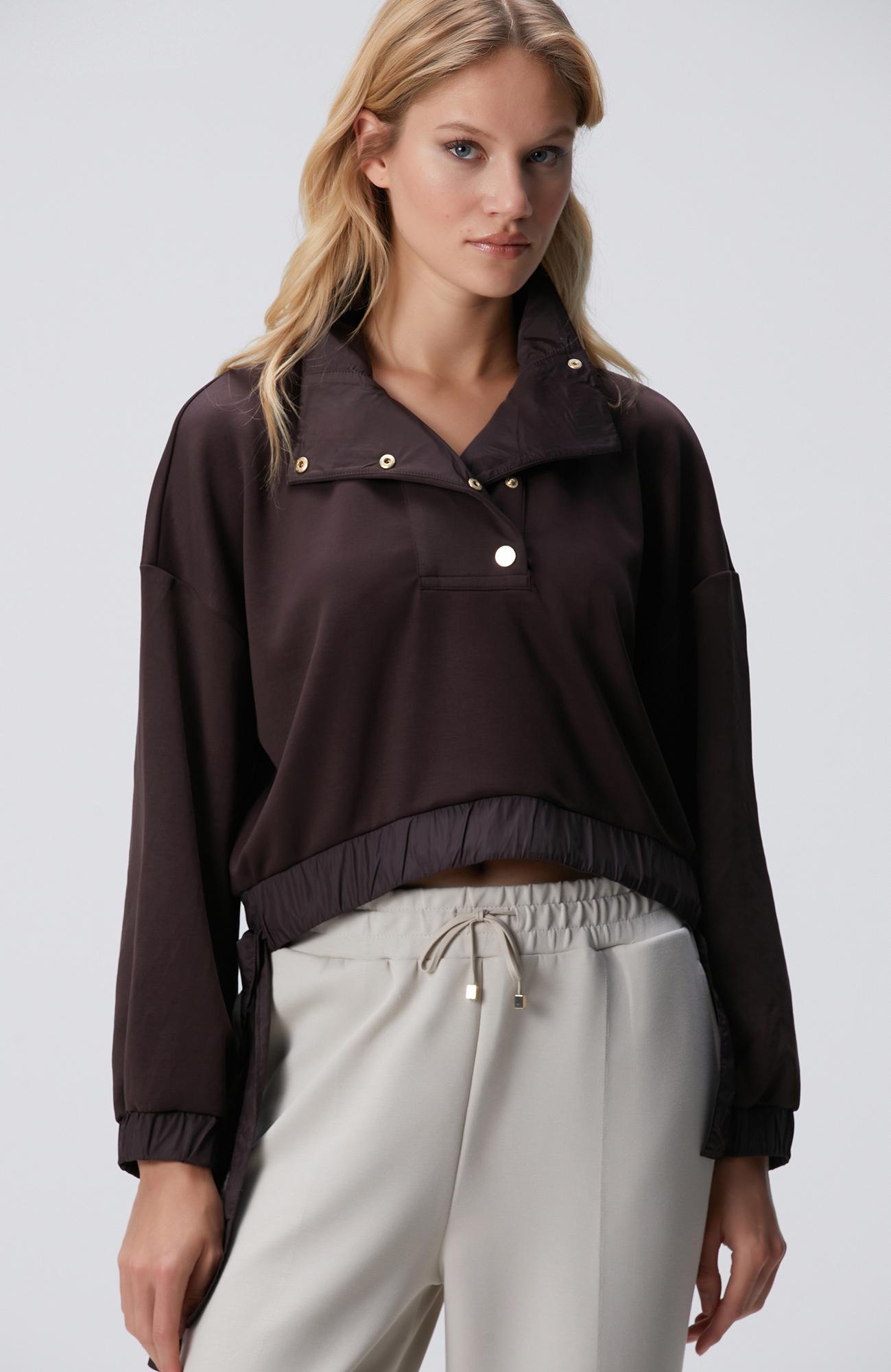 Network Kadın N-Tech Kahverengi Çıtçıt Detaylı Sweatshirt